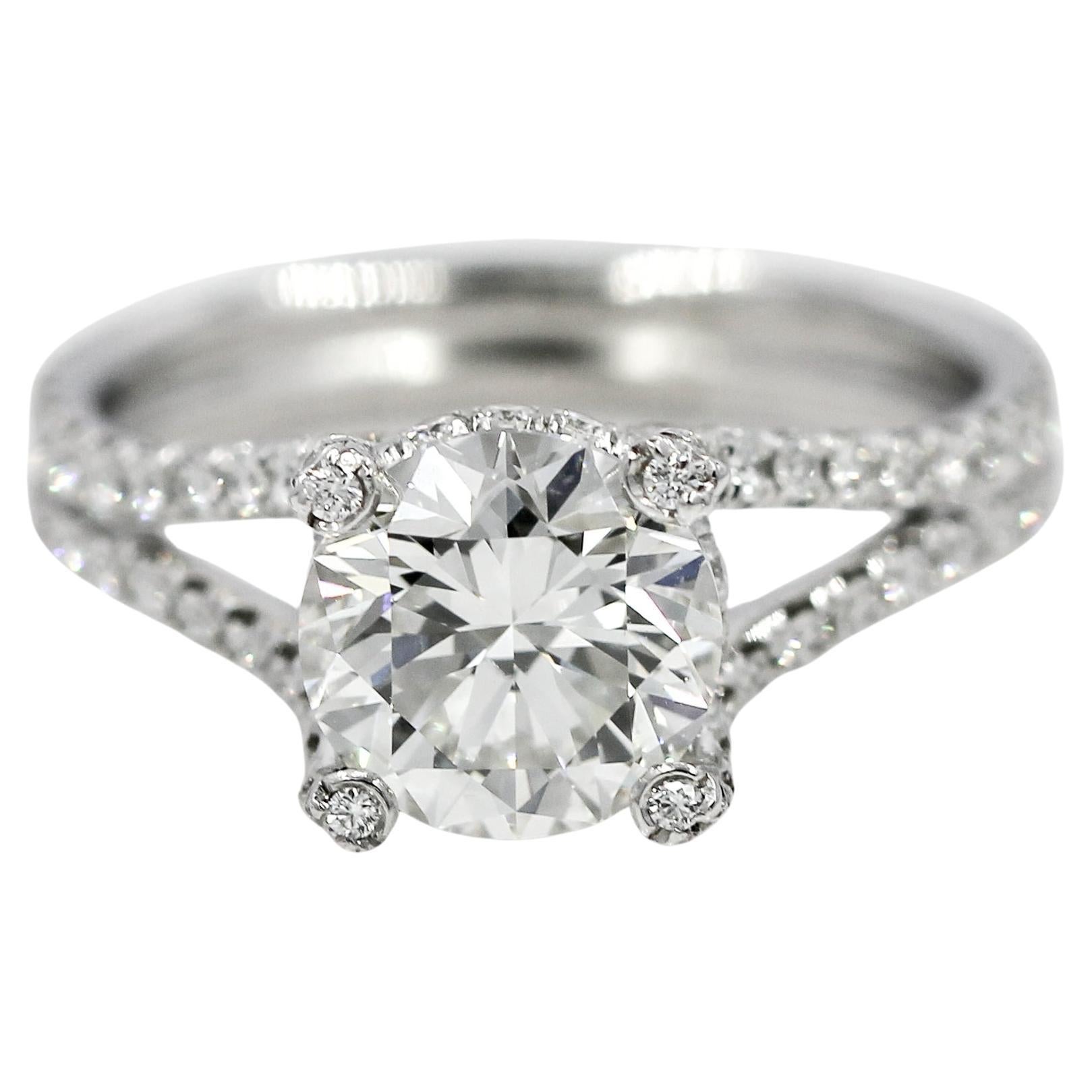 GIA Round Brilliant Natural Diamond 3.53 CT Split Shank Engagement Ring Platinum