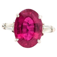 GIA Anillo de diamantes rubelita 8,36ct Original de los años 1930-1950 Turmalina roja de 14K