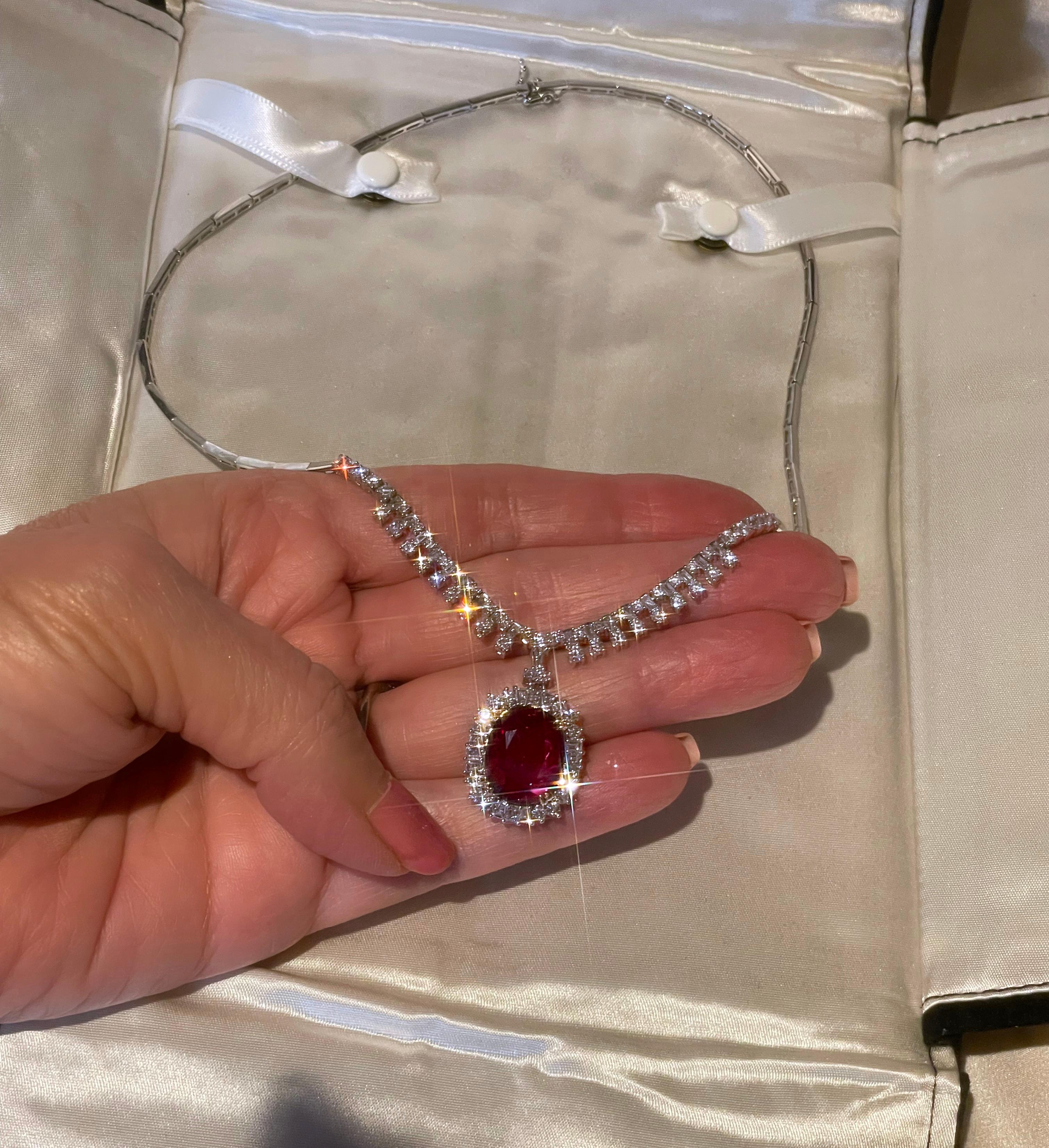 GIA Rubin 18K No Heat Diamant Halskette Anhänger VS Fine Vintage Huge 13,97 Karat 6
