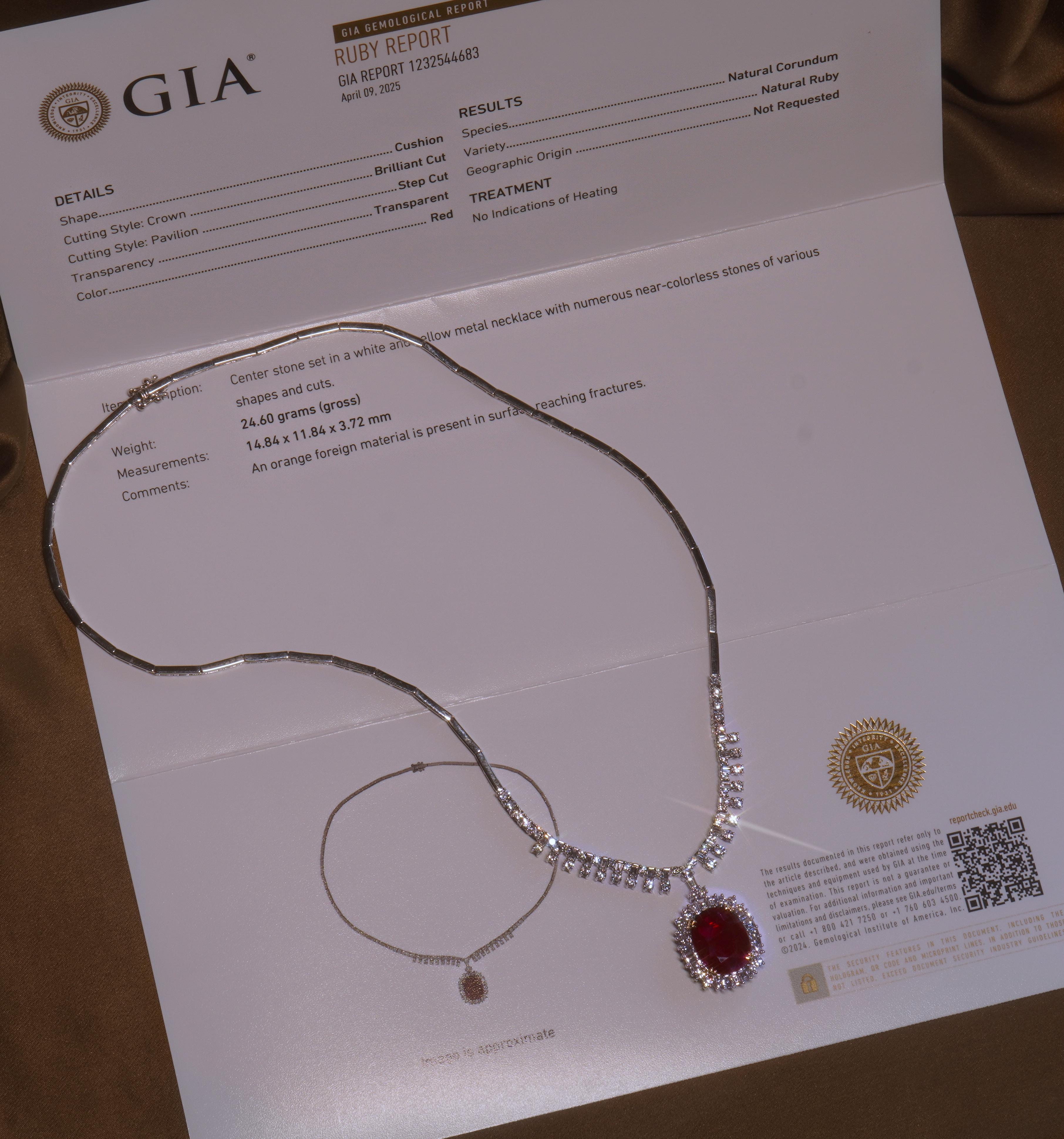 GIA Rubin 18K No Heat Diamant Halskette Anhänger VS Fine Vintage Huge 13,97 Karat (Ovalschliff)