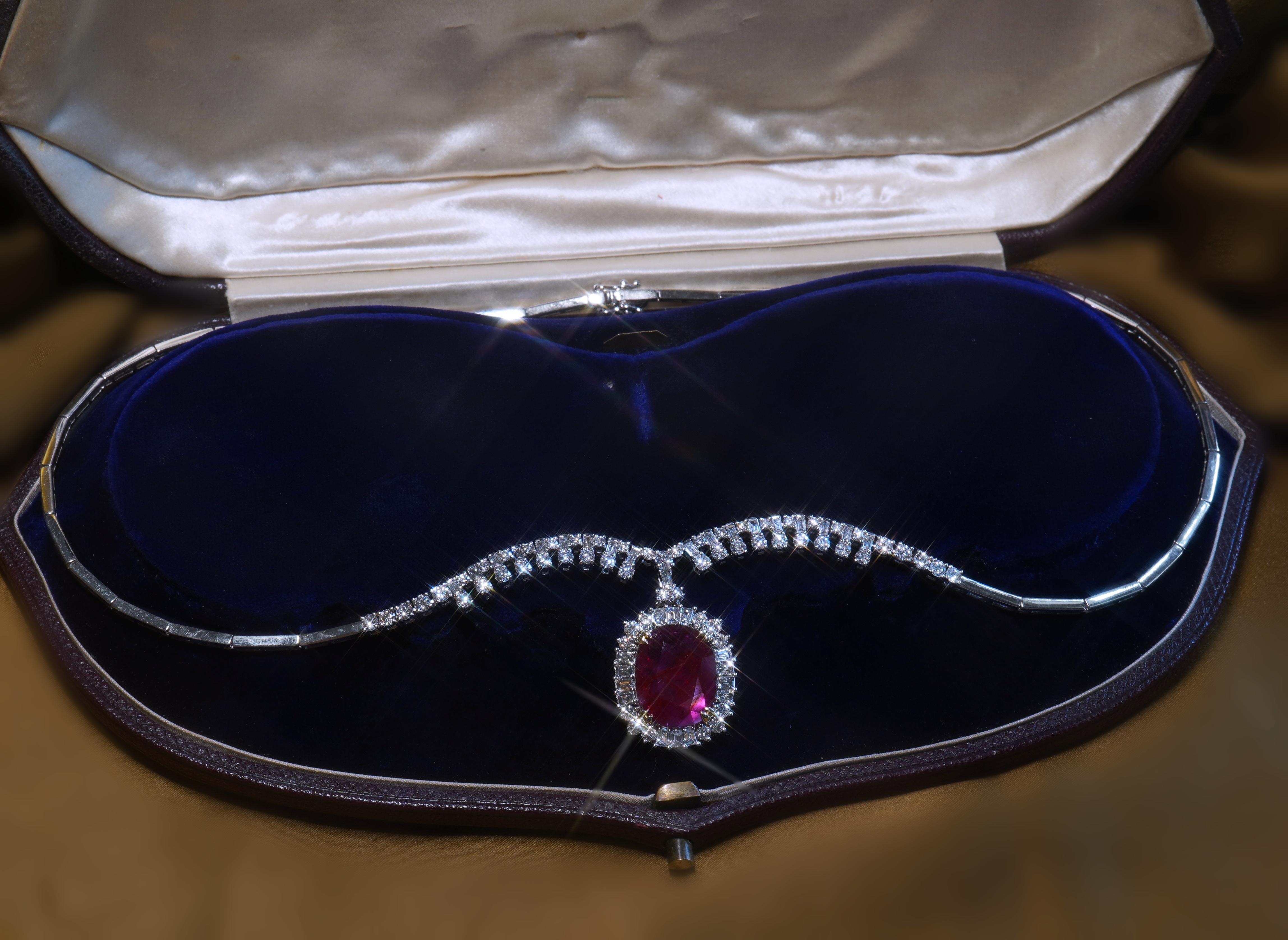 GIA Rubin 18K No Heat Diamant Halskette Anhänger VS Fine Vintage Huge 13,97 Karat 1