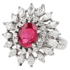 GIA Ruby 3.65ct Diamond Platinum Floral Cocktail Ring
