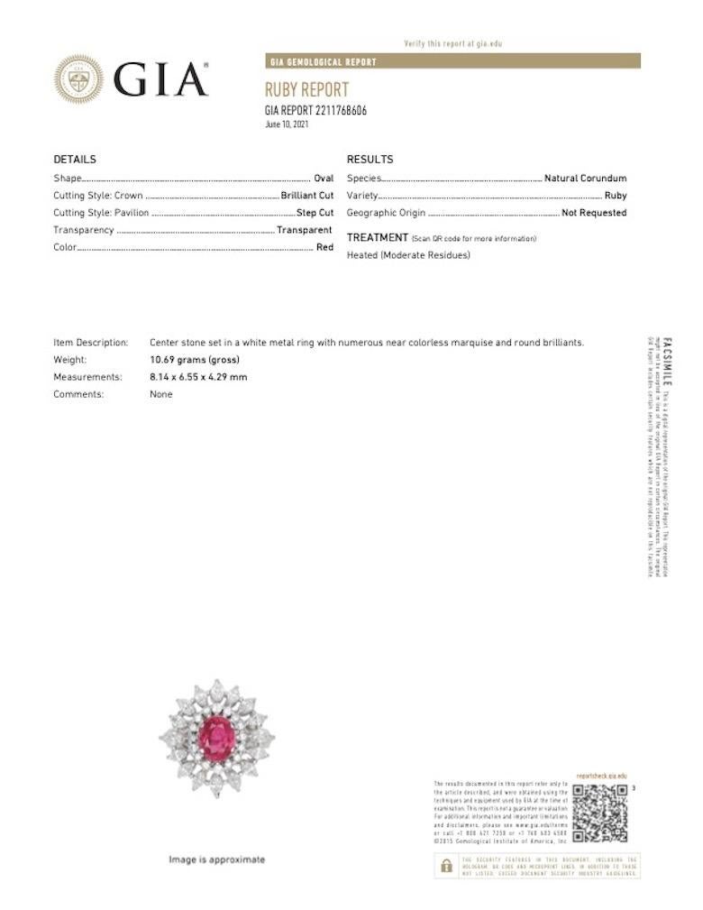 GIA Rubin 3,65 Karat Diamant Platin Cocktail-Ring mit Blumenmuster (Zeitgenössisch) im Angebot