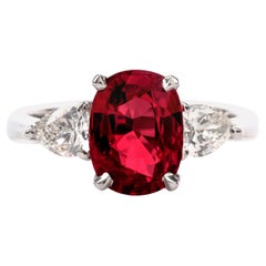 GIA Ruby Diamond 3-Stone 18 Karat Engagement Ring