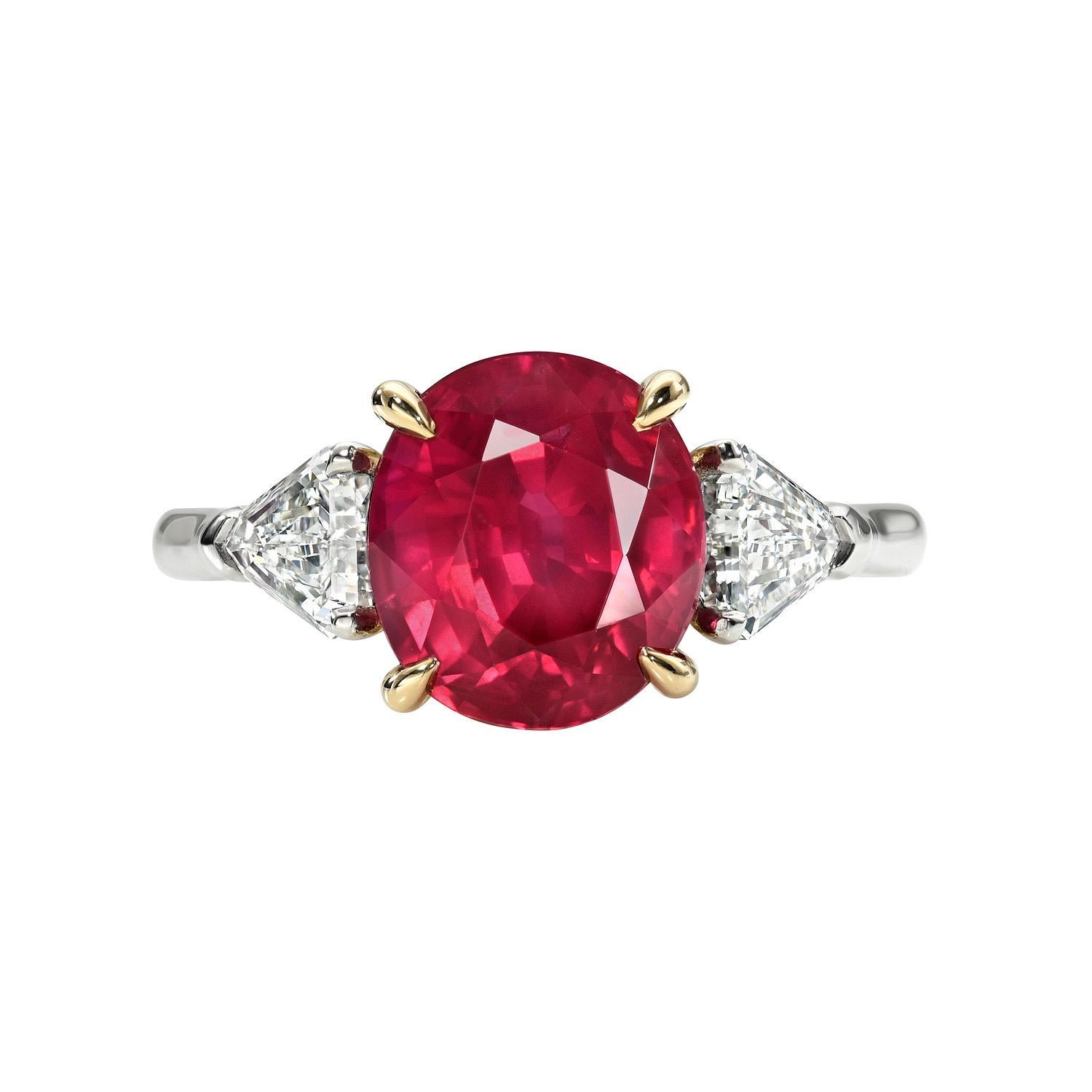 GIA Anillo de 3 Piedras de Rubí y Diamante - Platino y Oro de 18 K, Símbolo de Pasión y Amor. en venta 6