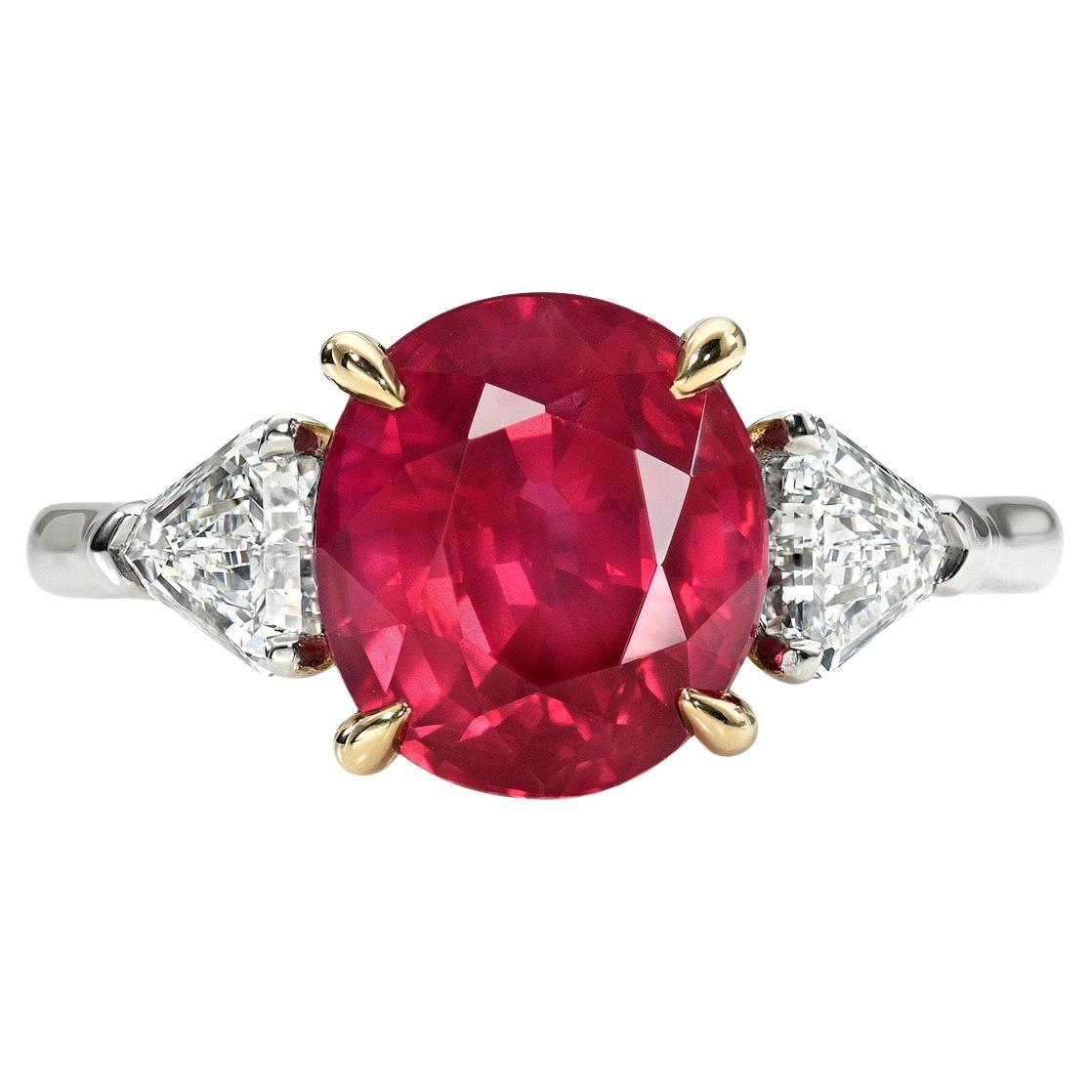 GIA Anillo de 3 Piedras de Rubí y Diamante - Platino y Oro de 18 K, Símbolo de Pasión y Amor. en venta