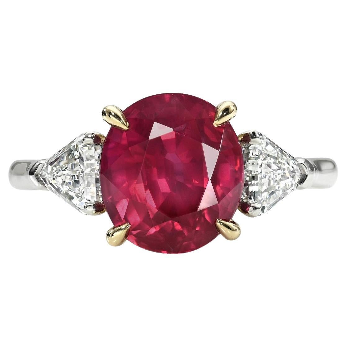 GIA Rubin & Diamant 3-Stein-Ring - Platin & 18K Gold, Symbol der Leidenschaft & Liebe. im Angebot