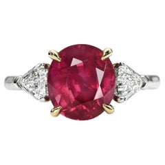 GIA Ruby & Diamond 3-Stone Ring – Platinum & 18K Gold, Symbol of Passion & Love.