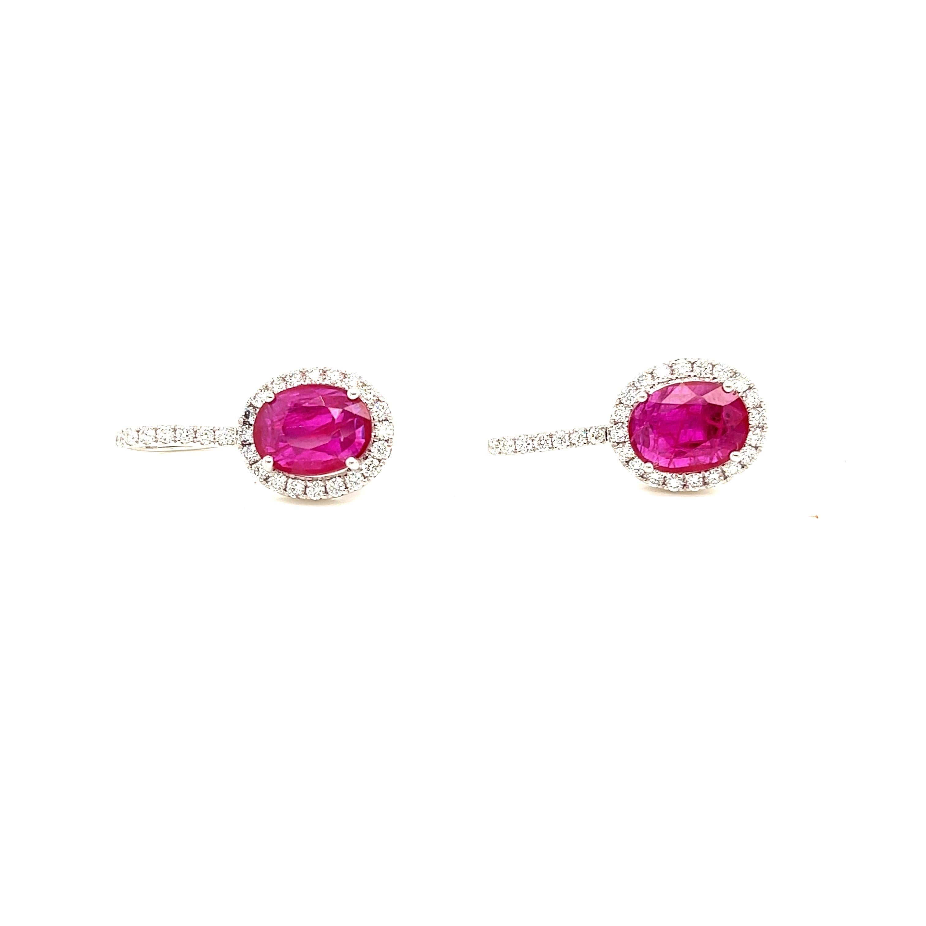 Modern GIA Ruby & Diamond Earrings in 18 Karat White Gold For Sale