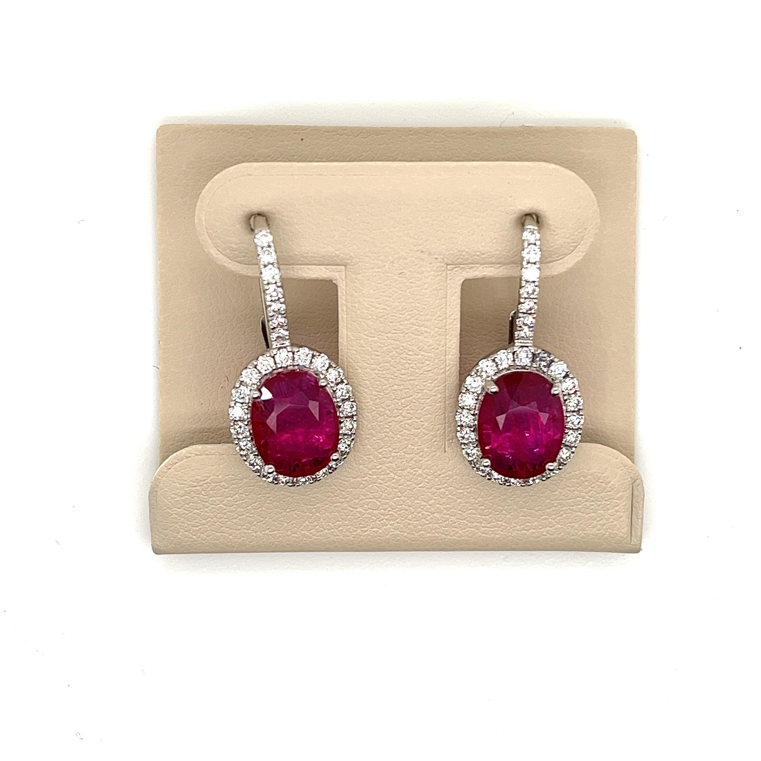 Oval Cut GIA Ruby & Diamond Earrings in 18 Karat White Gold For Sale