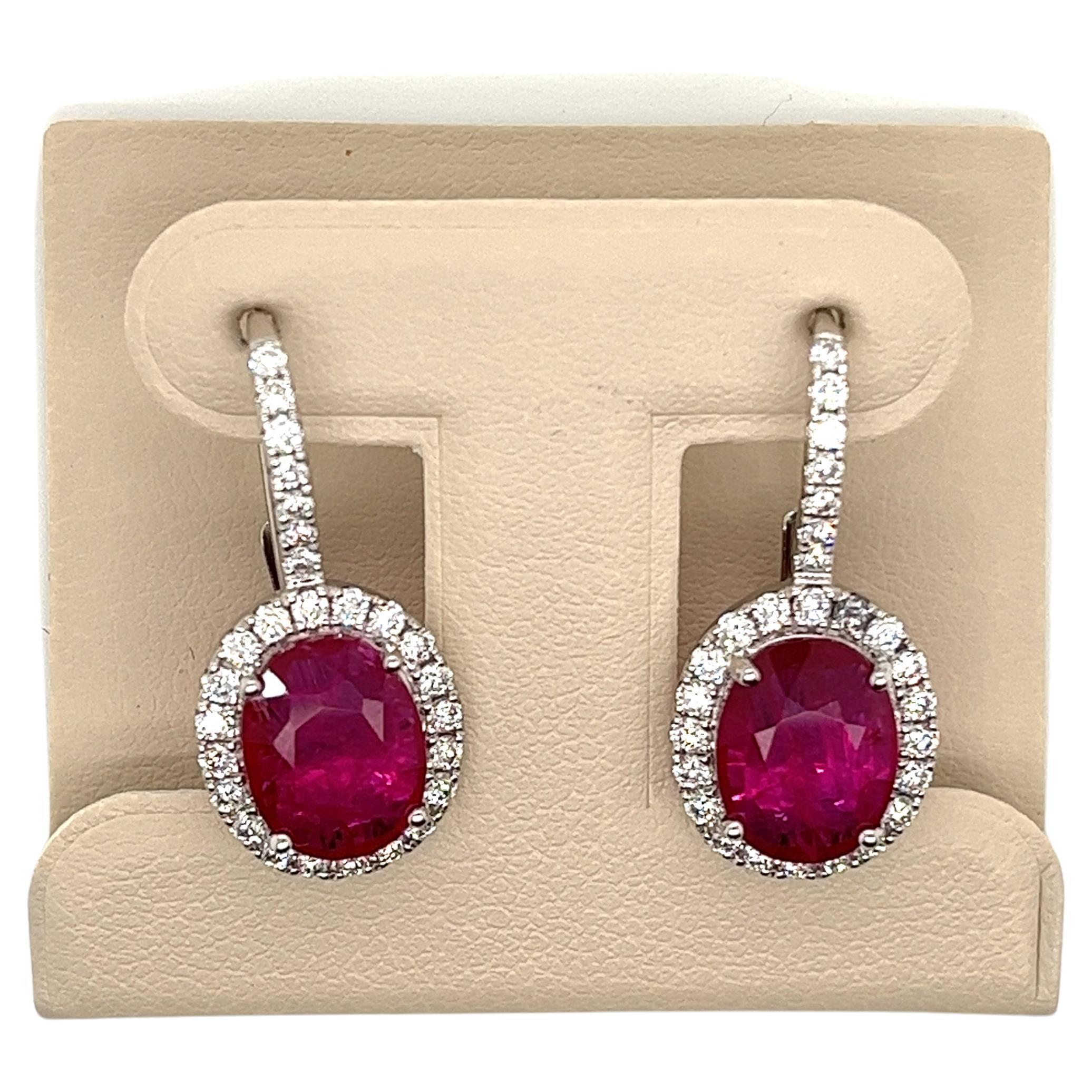 GIA Ruby & Diamond Earrings in 18 Karat White Gold For Sale