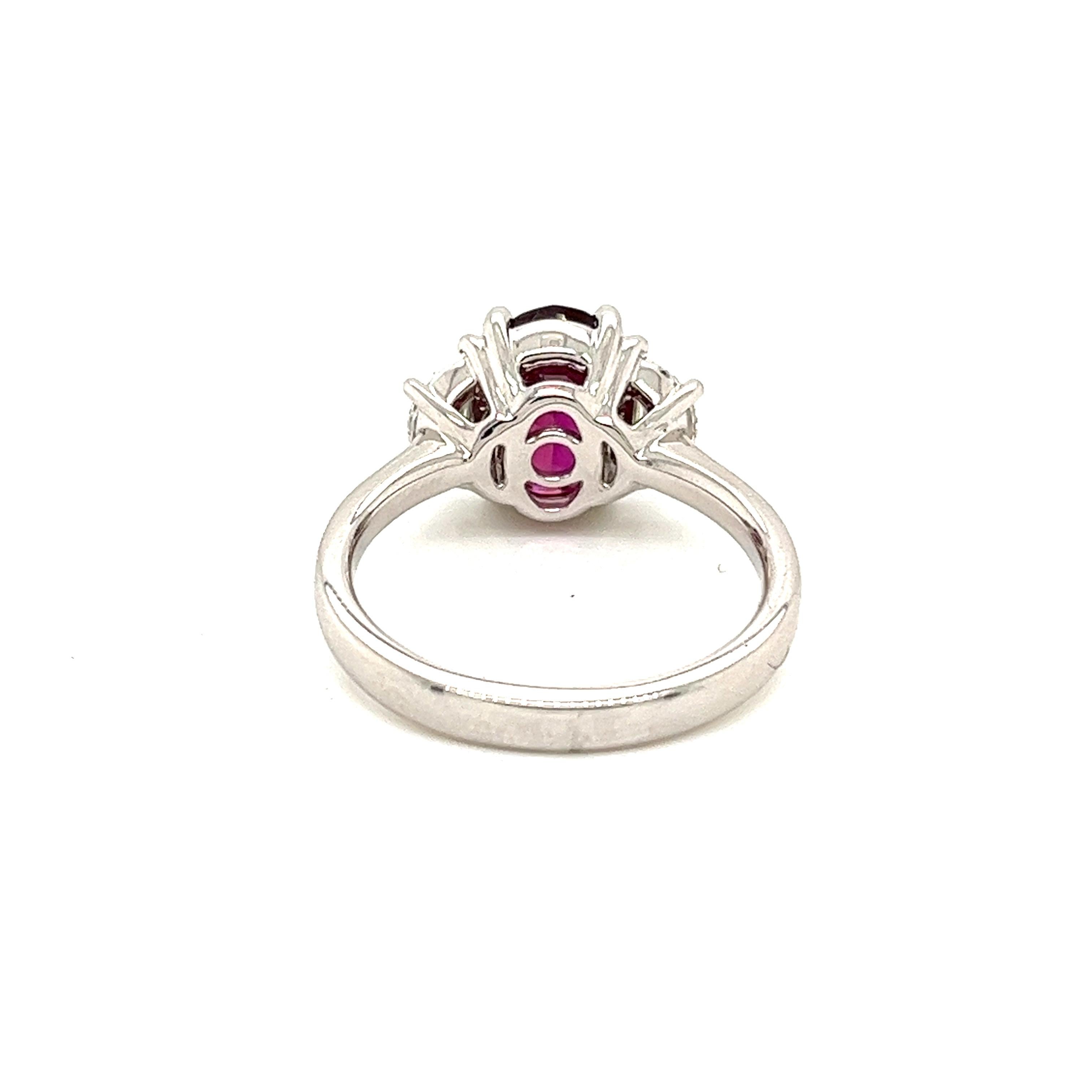 Oval Cut GIA Ruby & Diamond Ring in 18 Karat White Gold For Sale
