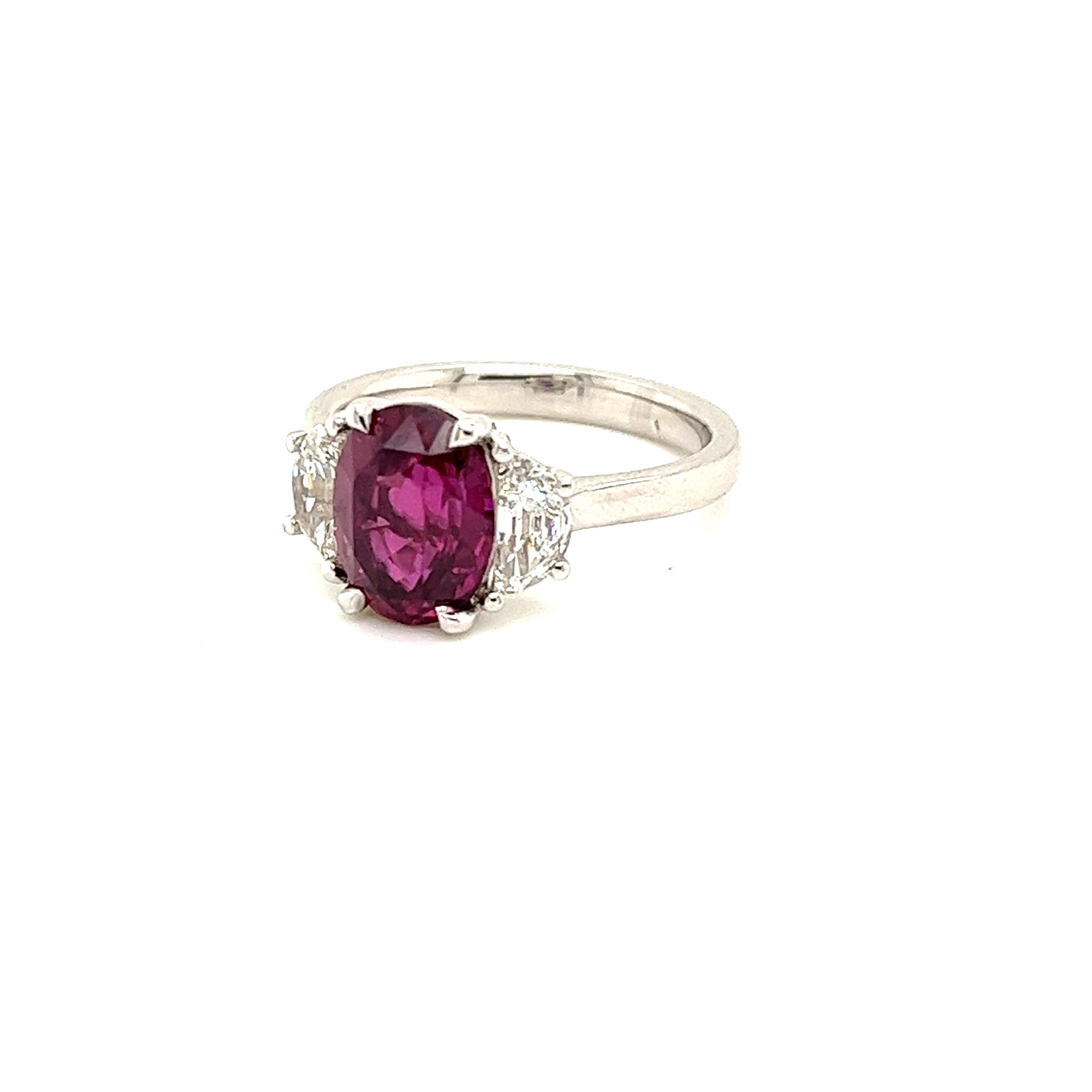 GIA Ruby & Diamond Ring in 18 Karat White Gold In New Condition For Sale In Great Neck, NY