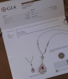GIA Ruby No Heat Platinum Diamond Necklace 18K Antique Pendant Old Mine 5.04 CTS