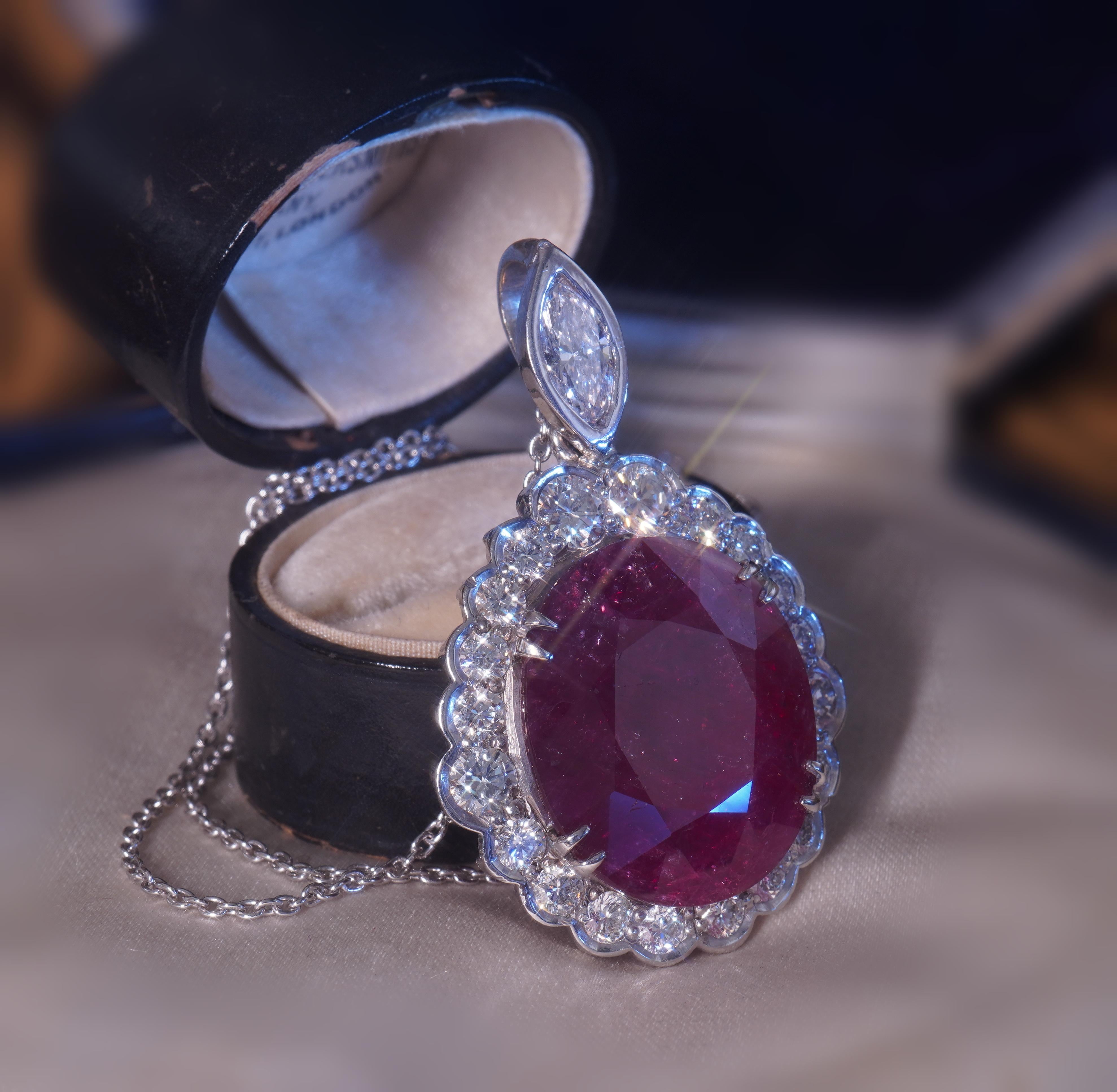 GIA Ruby Platinum Diamond No Heat Pendant Antique Natural Rare Huge 22.74 Carats 5
