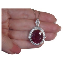 GIA Ruby Platinum Diamond No Heat Pendant Antique Natural Rare Huge 22.74 Carats