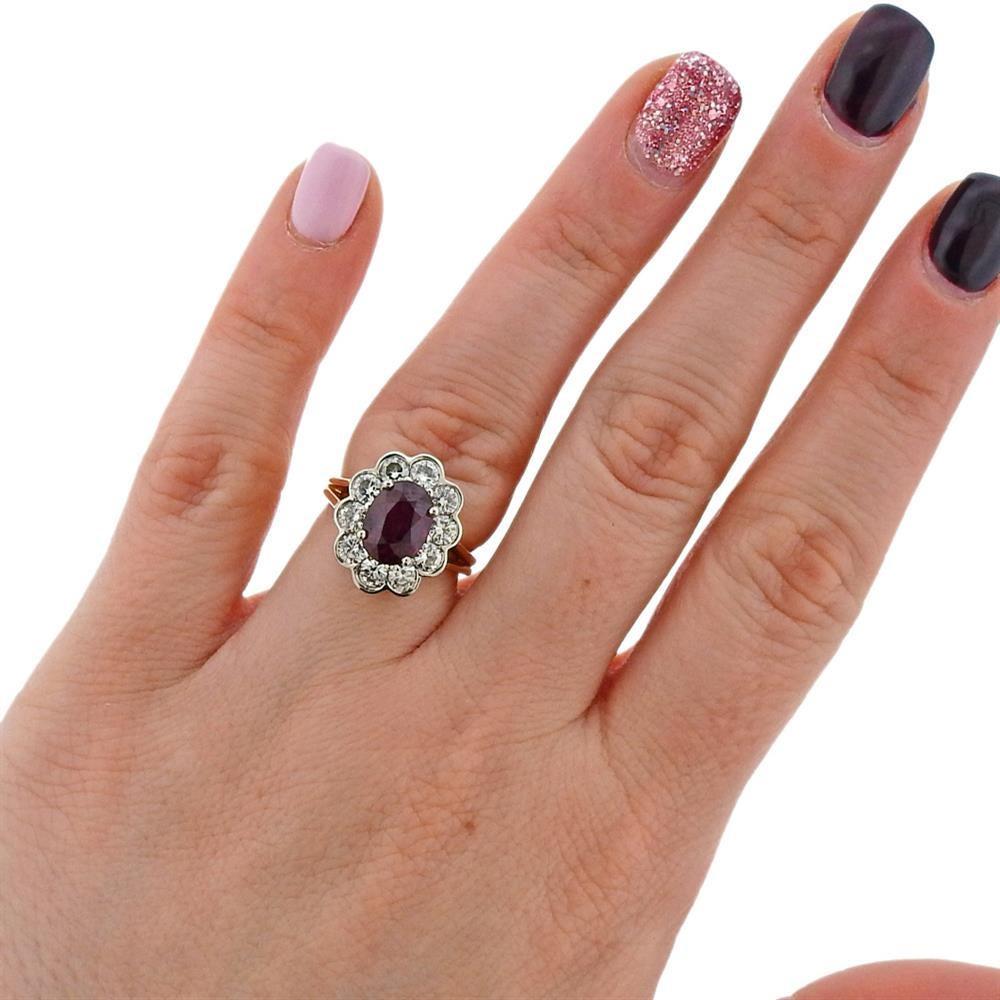 Women's GIA Ruby Platinum Gold Diamond Ring For Sale