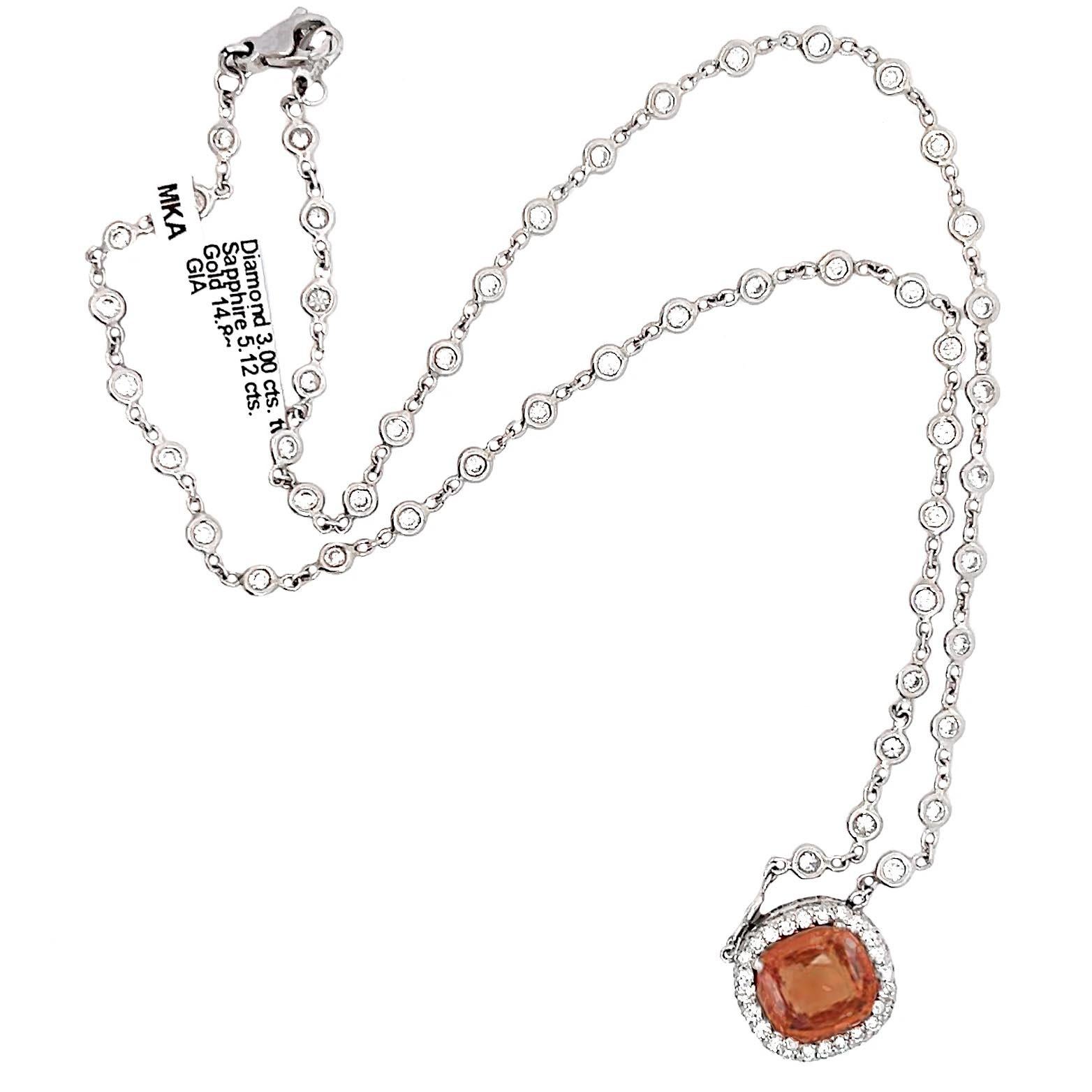 Taglio cuscino Collana con zaffiro e diamante GIA in vendita