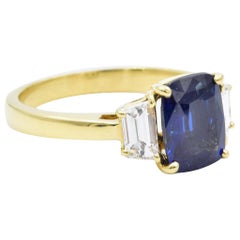 Bague en or jaune 18 carats avec saphir et diamant GIA:: 2::45 carats sans chaleur