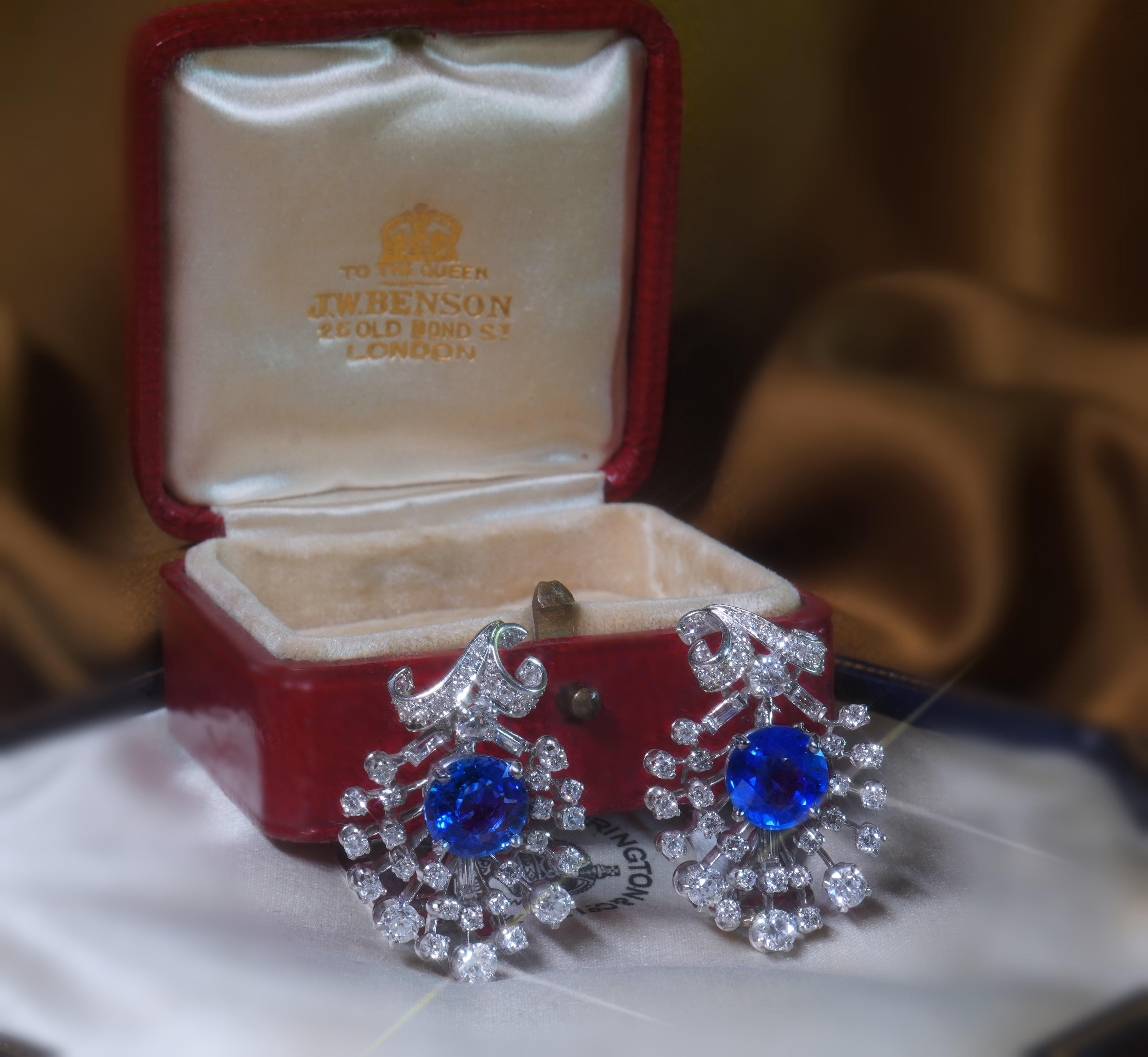 Round Cut GIA Sapphire Burma NO HEAT Diamond Platinum Vintage Earrings VS Fine 7.57 Carats