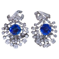 GIA Sapphire Burma NO HEAT Diamond Platinum Vintage Earrings VS Fine 7.57 Carats