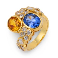 GIA sapphire diamond 18k yellow gold toi et moi ring
