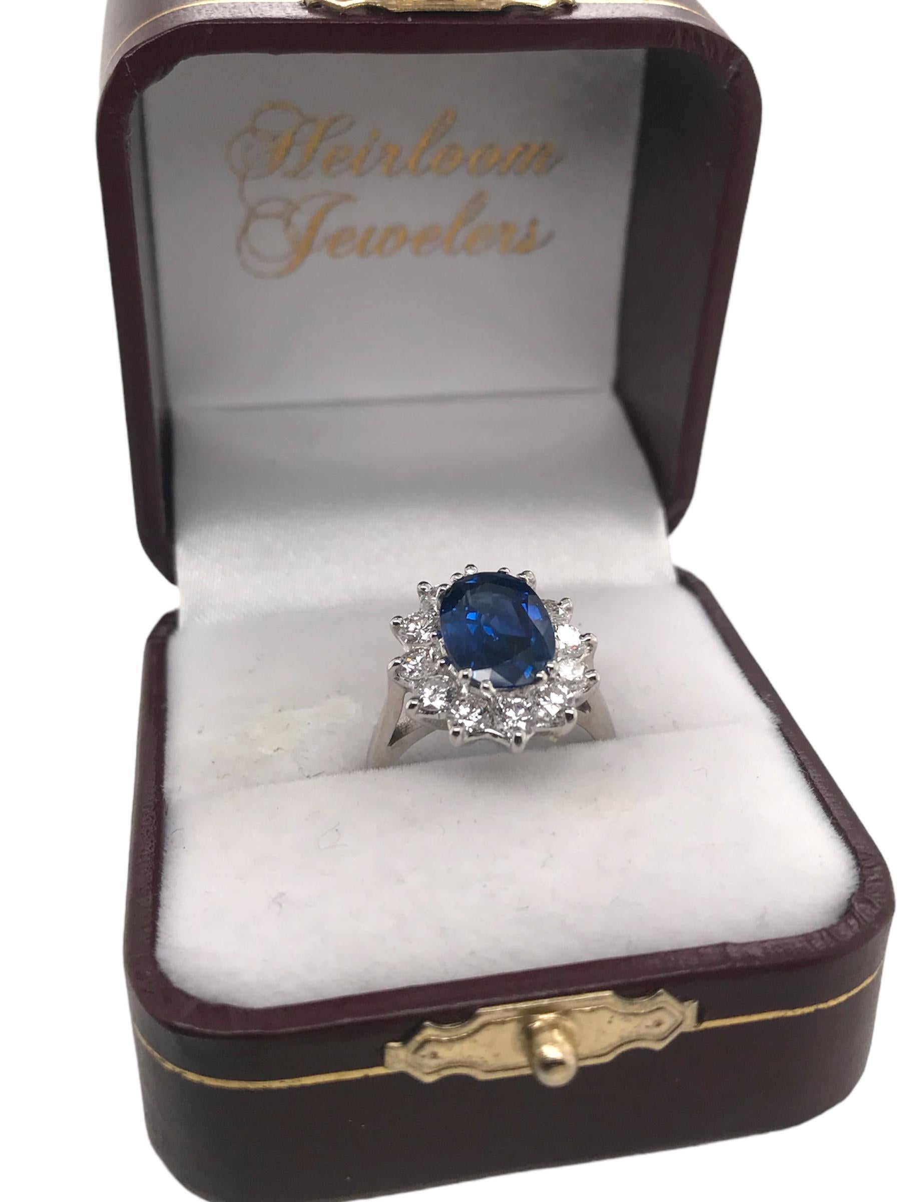 GIA Sapphire & Diamond Halo Ring 14K White Gold 4