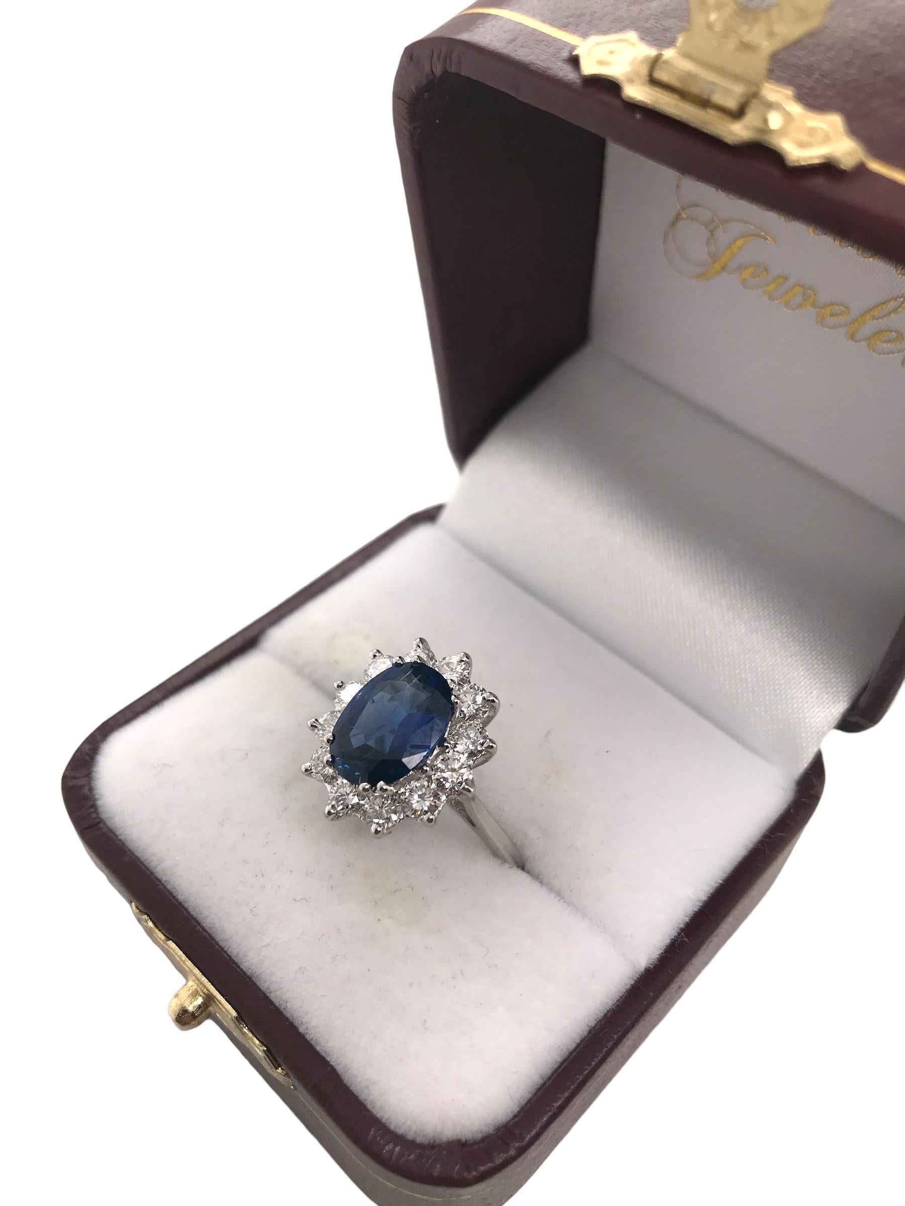 GIA Sapphire & Diamond Halo Ring 14K White Gold 5
