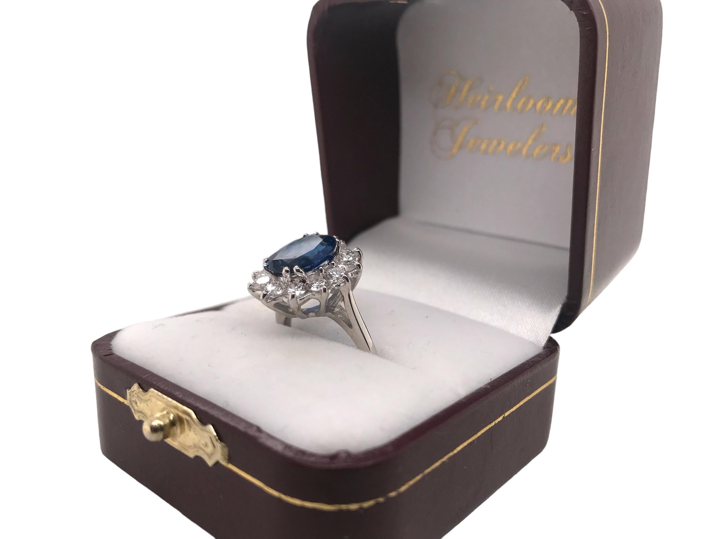 GIA Sapphire & Diamond Halo Ring 14K White Gold 6