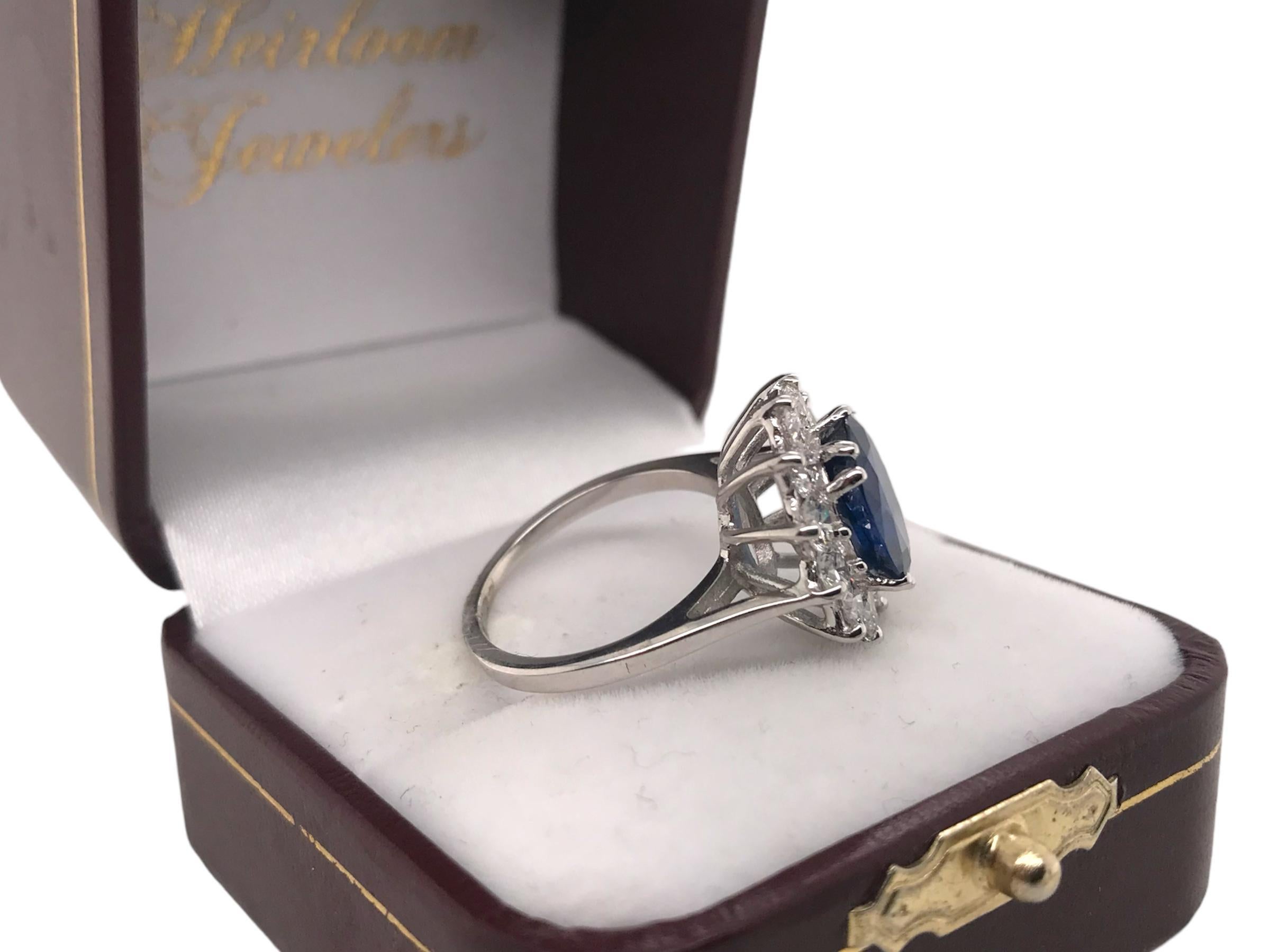 GIA Sapphire & Diamond Halo Ring 14K White Gold 8