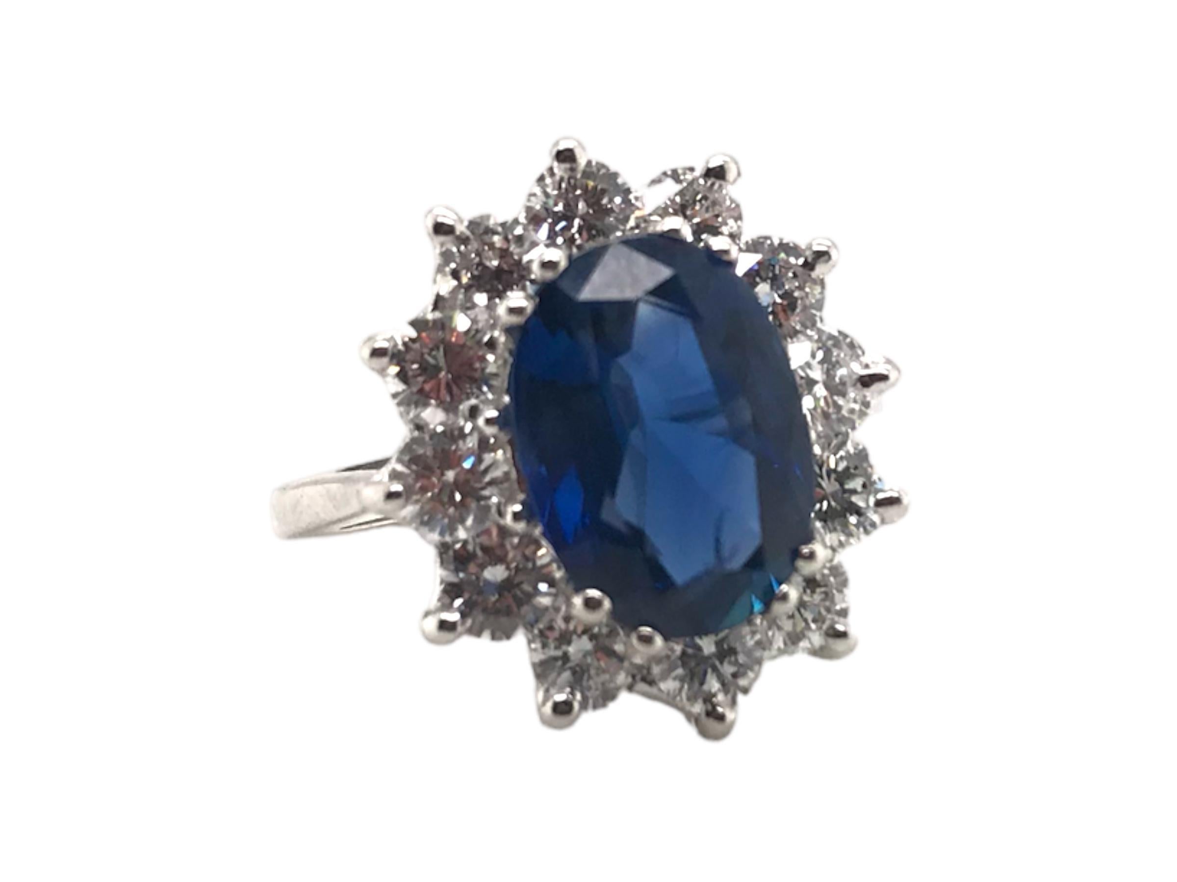 Contemporary GIA Sapphire & Diamond Halo Ring 14K White Gold