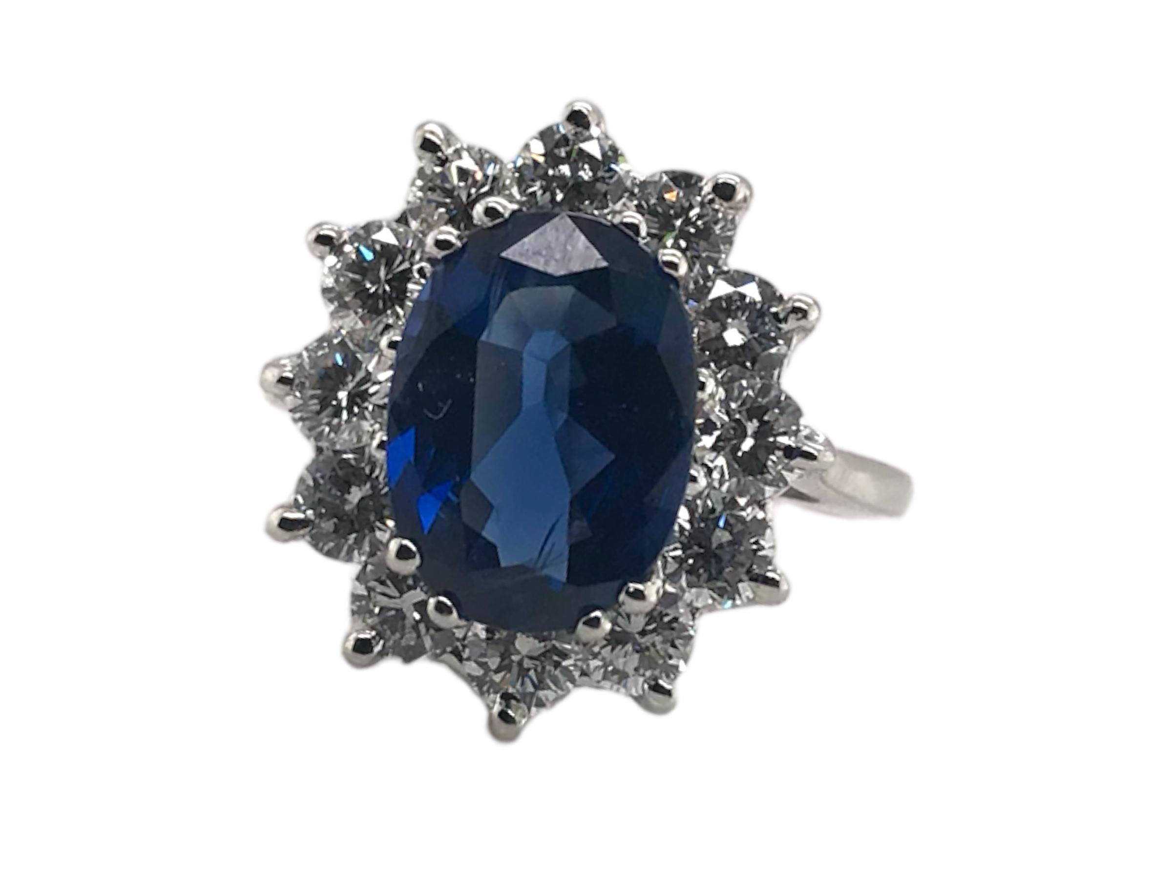 Oval Cut GIA Sapphire & Diamond Halo Ring 14K White Gold
