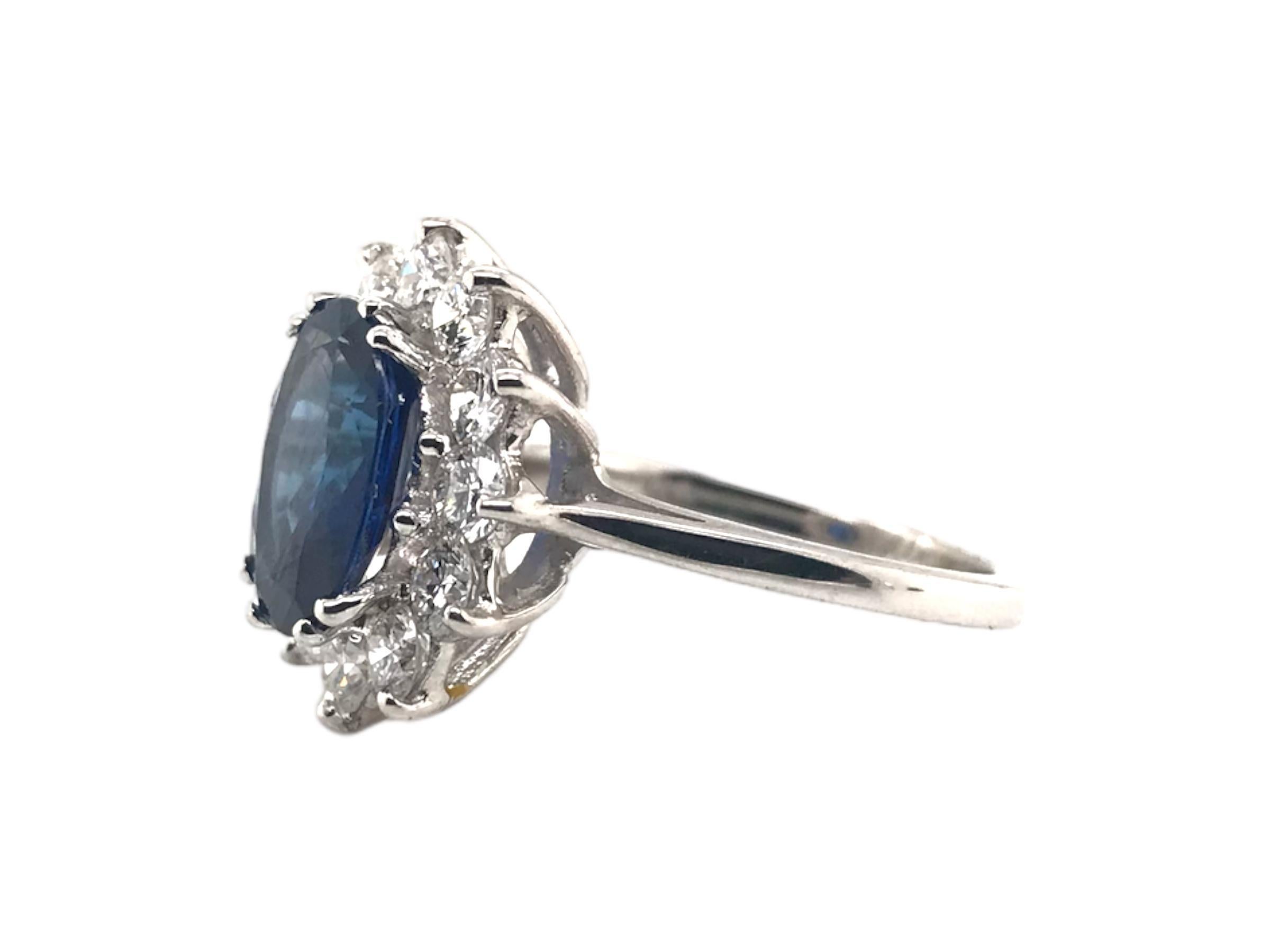 GIA Sapphire & Diamond Halo Ring 14K White Gold In Excellent Condition In Montgomery, AL