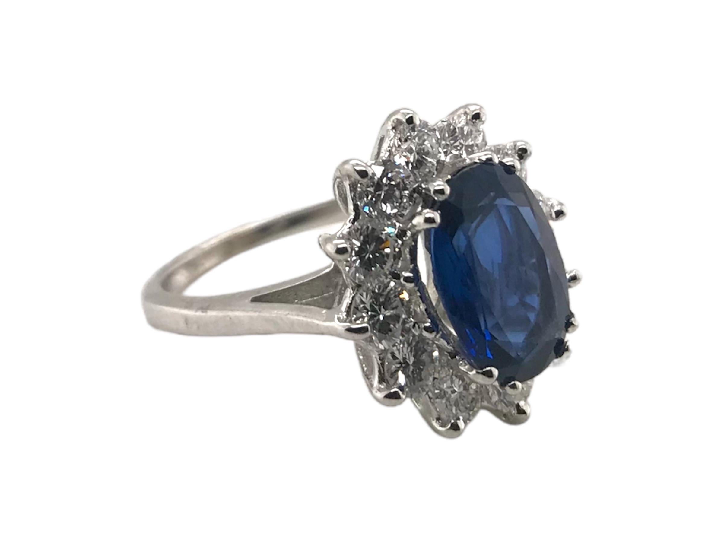 GIA Sapphire & Diamond Halo Ring 14K White Gold 2