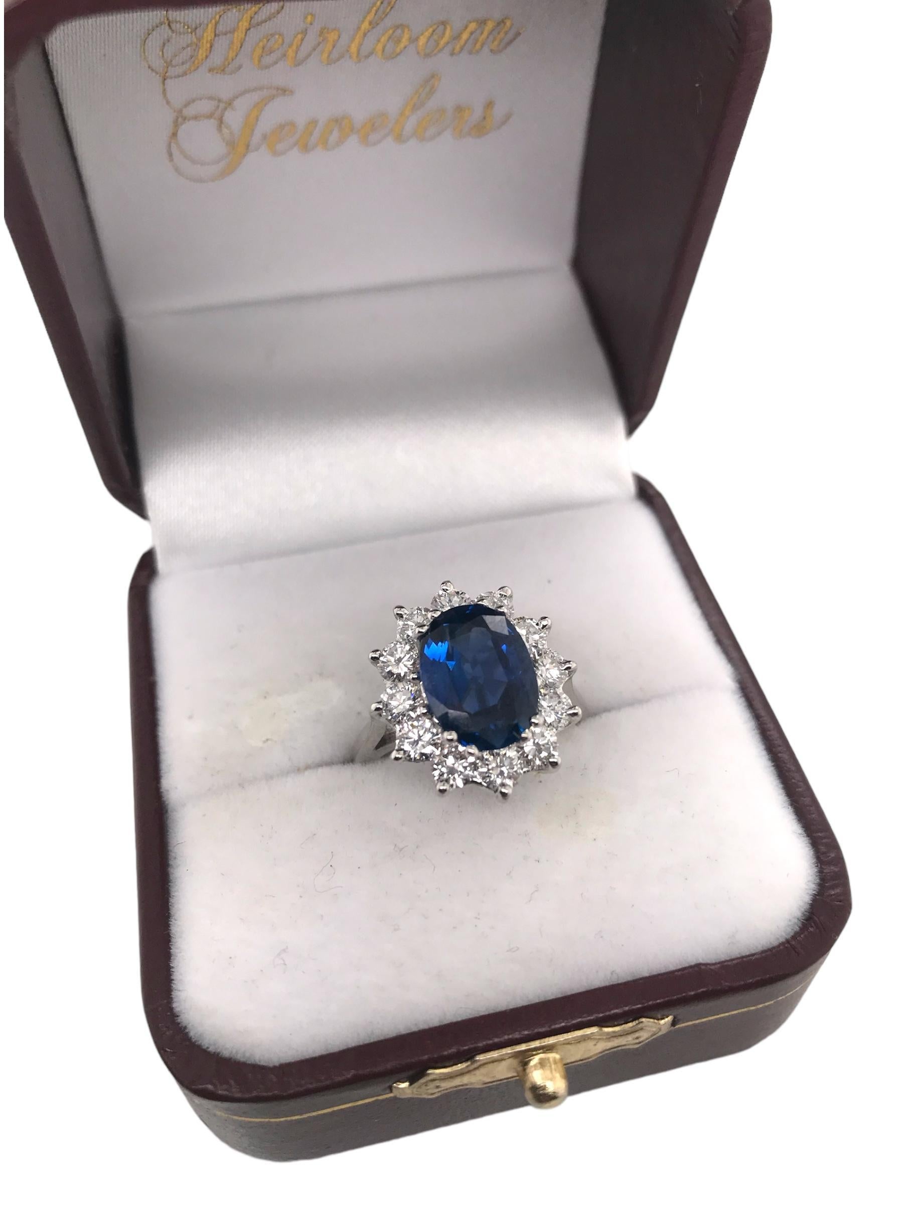 GIA Sapphire & Diamond Halo Ring 14K White Gold 3