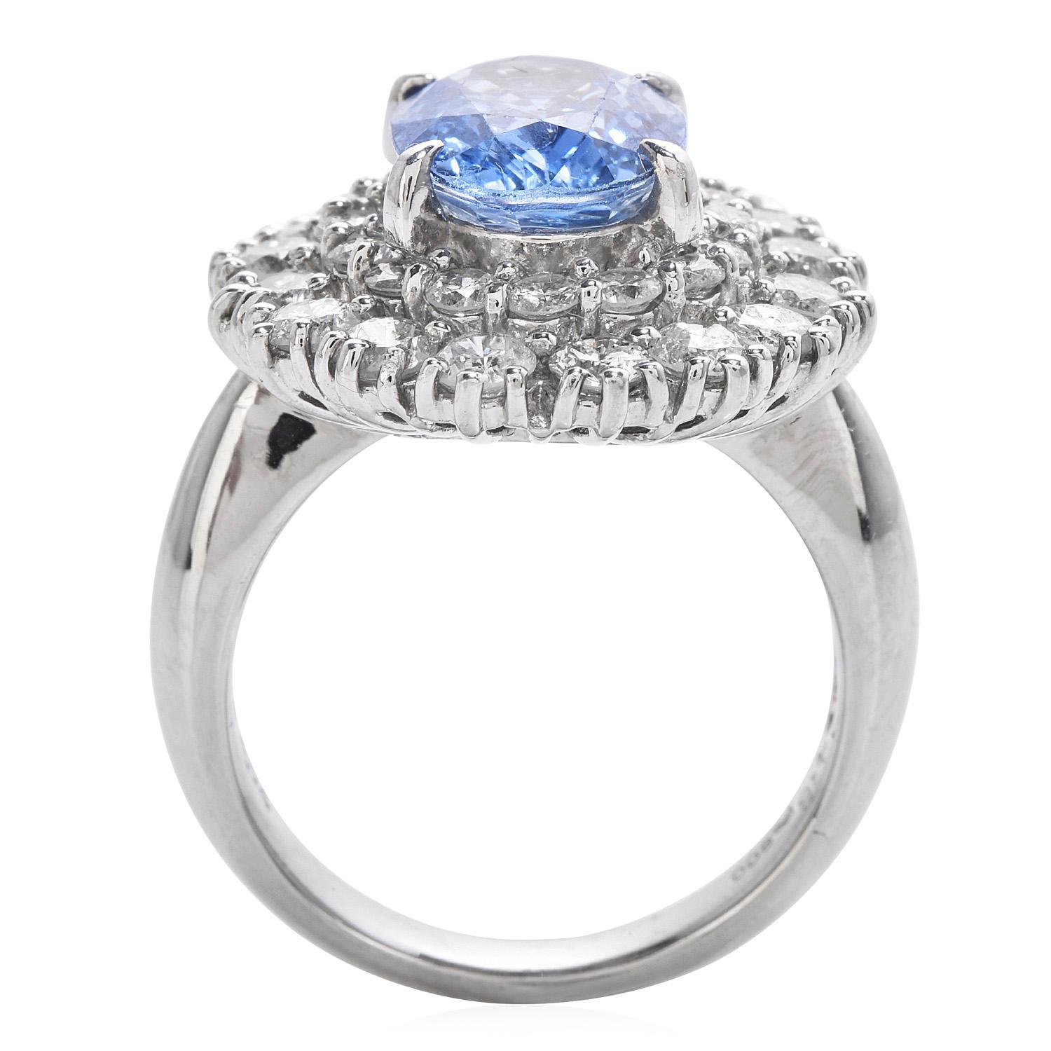 Oval Cut GIA Sapphire Diamond Platinum Cocktail Double Halo Ring