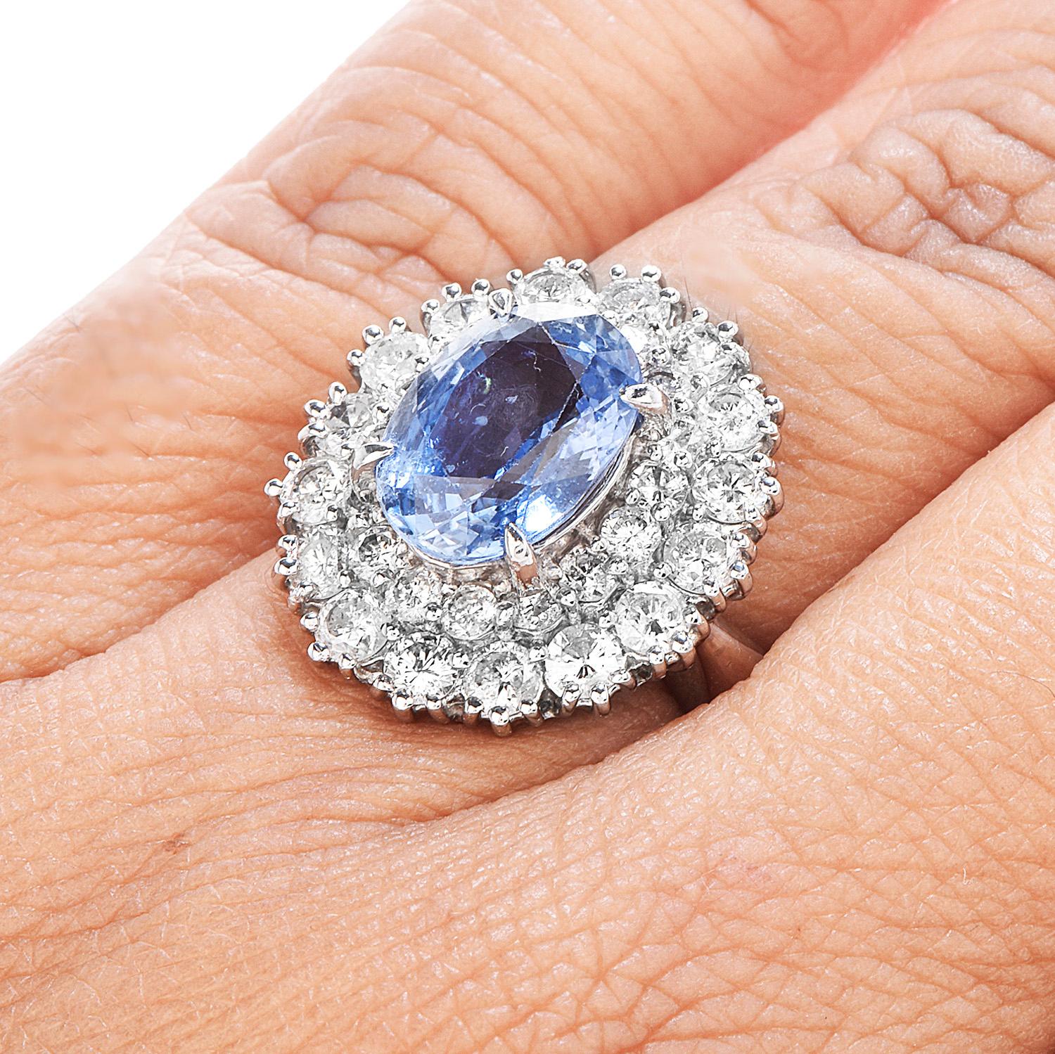 Women's or Men's GIA Sapphire Diamond Platinum Cocktail Double Halo Ring