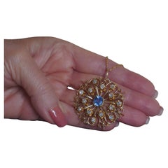 GIA Saphir NO Heat Diamant 14K Anhänger Vintage Halskette 18K Kette 5,46 Karat