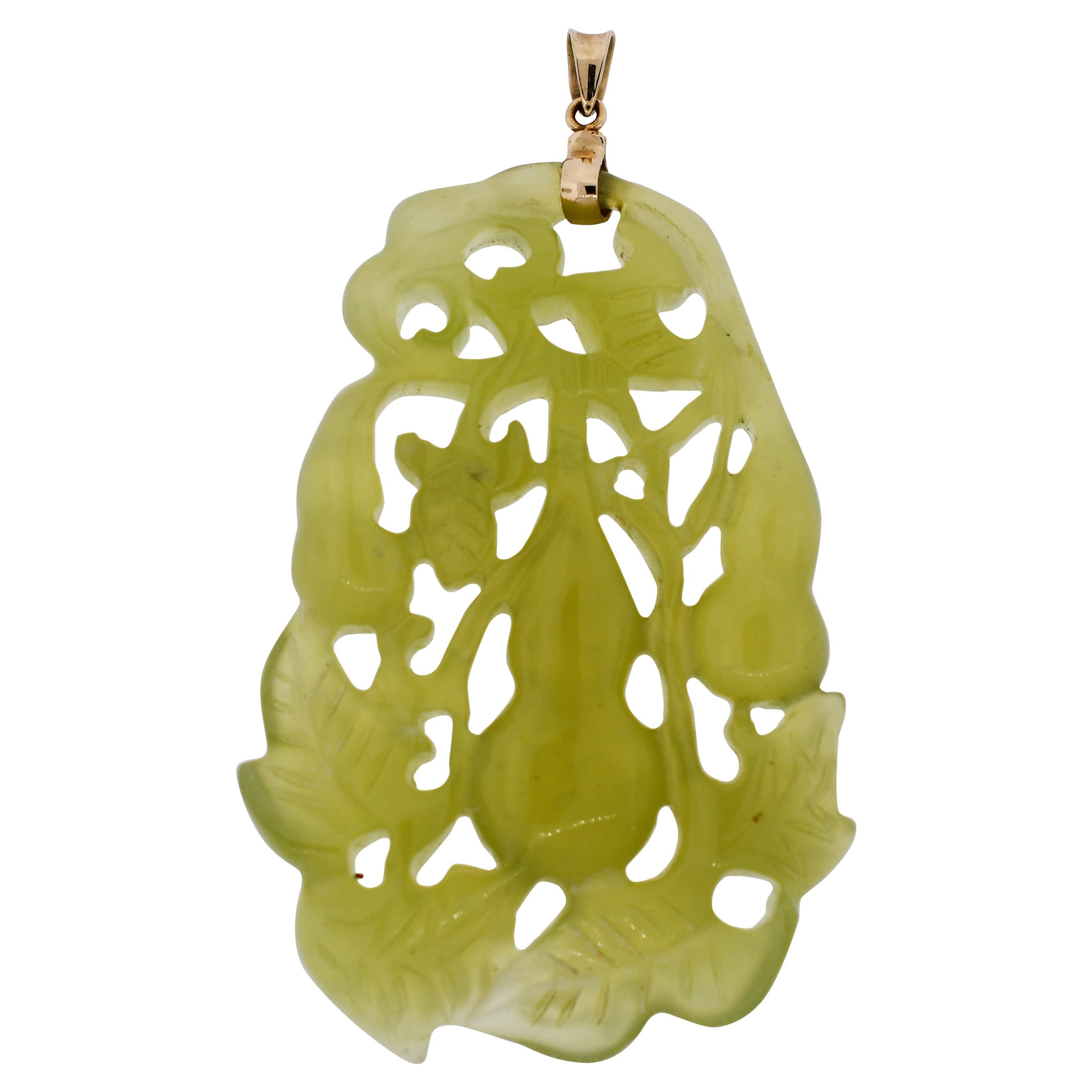 GIA Serpentine Gemstone Carved Pendant For Sale