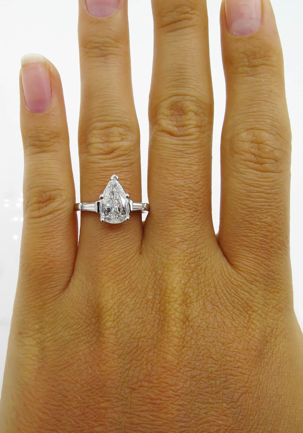 GIA Shy 2.00 Carat Colorless Pear Diamond Engagement Wedding Platinum Ring 5
