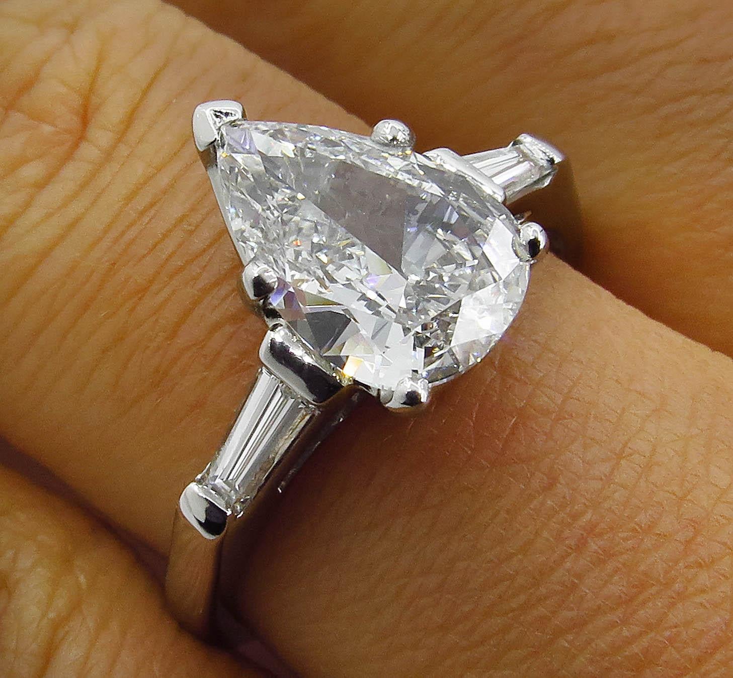 GIA Shy 2.00 Carat Colorless Pear Diamond Engagement Wedding Platinum Ring 6