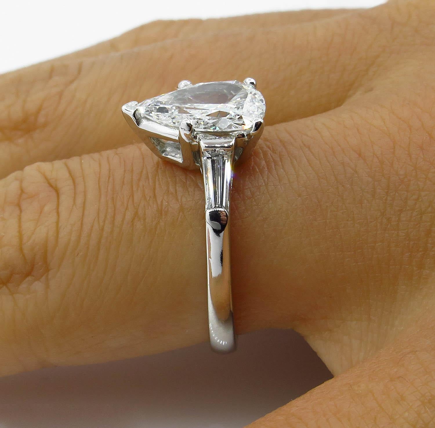 GIA Shy 2.00 Carat Colorless Pear Diamond Engagement Wedding Platinum Ring 7