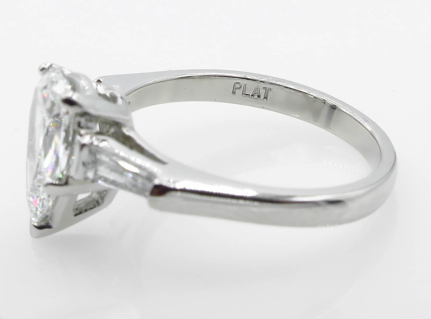 GIA Shy 2.00 Carat Colorless Pear Diamond Engagement Wedding Platinum Ring In Good Condition In New York, NY