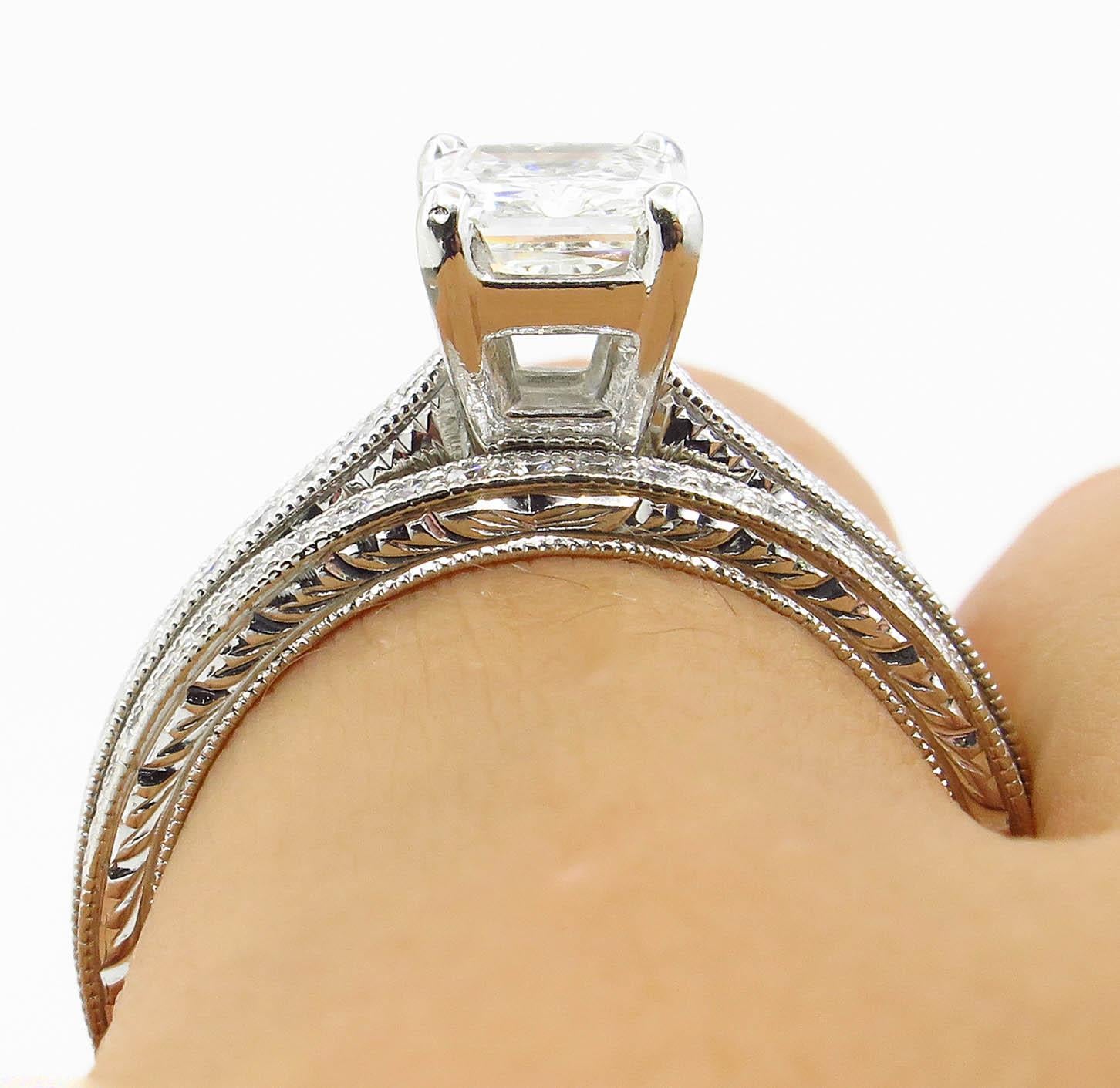 GIA SHY 2.00 Carat Estate Vintage Radiant Diamond Wedding Platinum Ring For Sale 11
