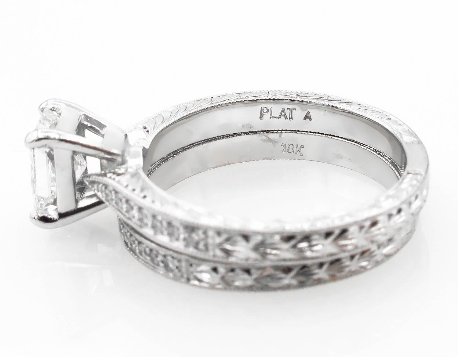 GIA SHY 2.00 Carat Estate Vintage Radiant Diamond Wedding Platinum Ring For Sale 1