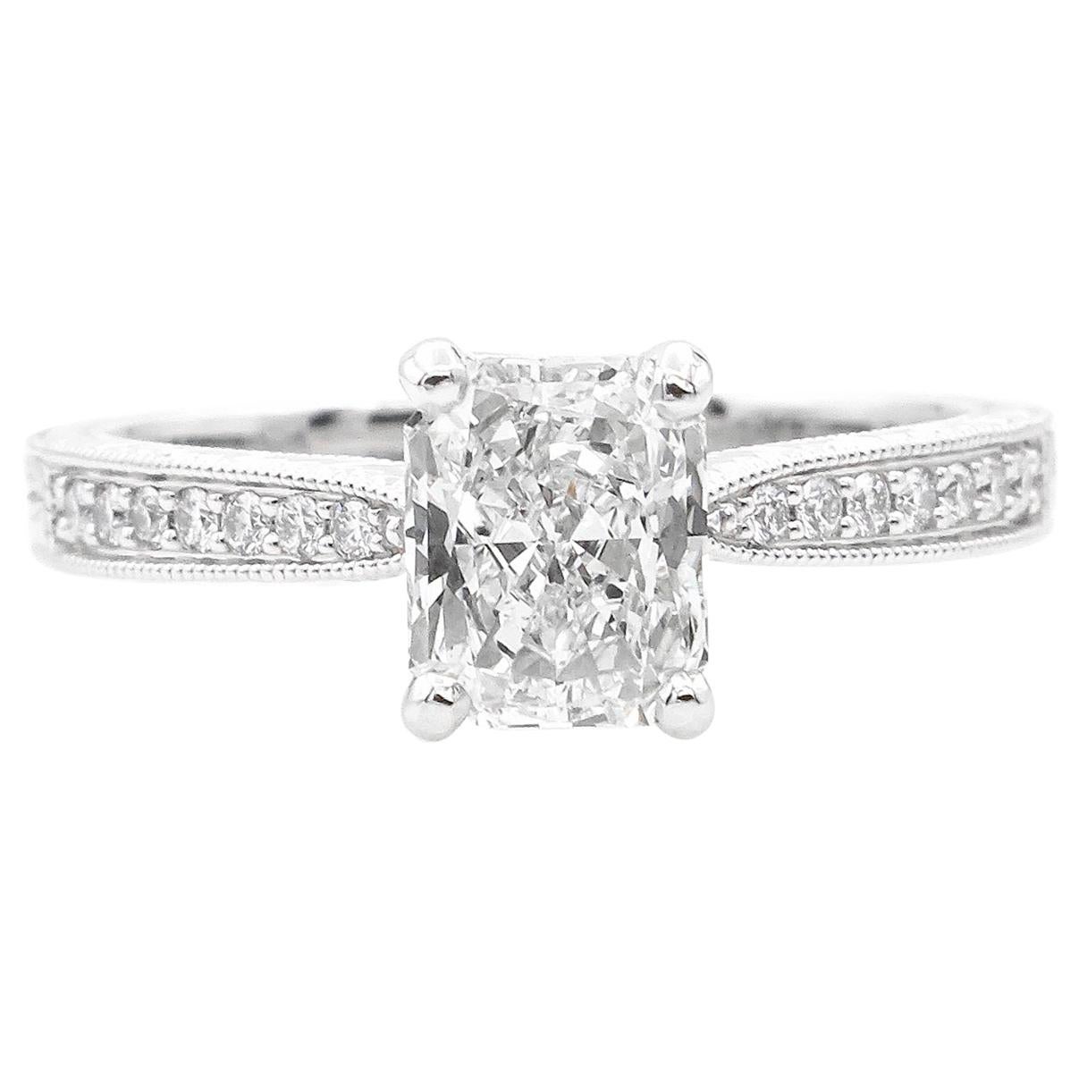 GIA SHY 2.00 Carat Estate Vintage Radiant Diamond Wedding Platinum Ring For Sale
