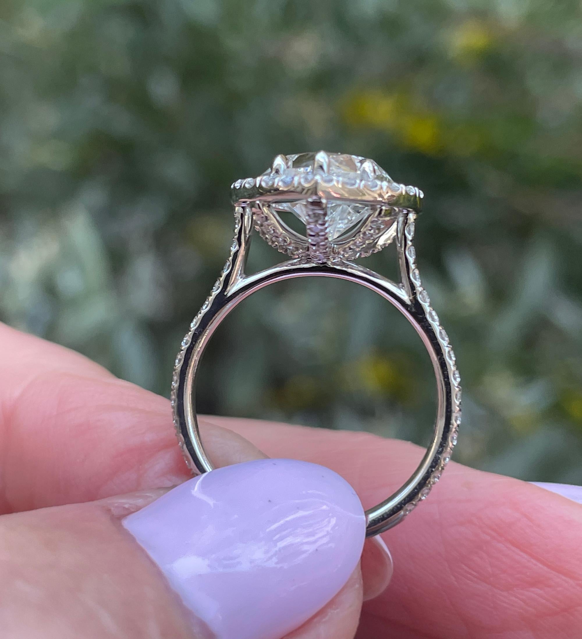 GIA shy 4.0ctw HEART Shaped Diamond Halo Estate Vintage Engagement Platinum Ring en vente 13