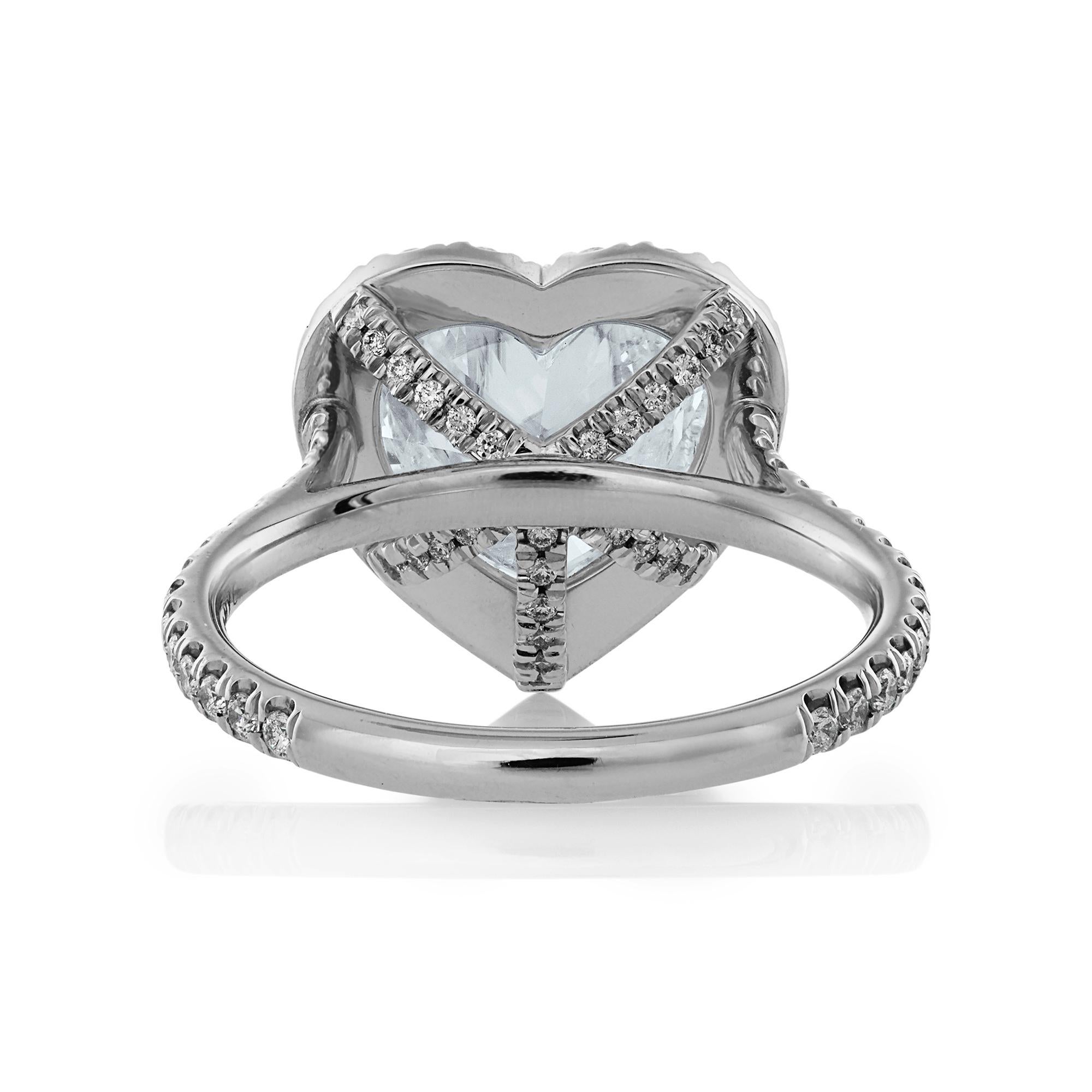 GIA shy 4.0ctw HEART Shaped Diamond Halo Estate Vintage Engagement Platinum Ring In Excellent Condition For Sale In New York, NY