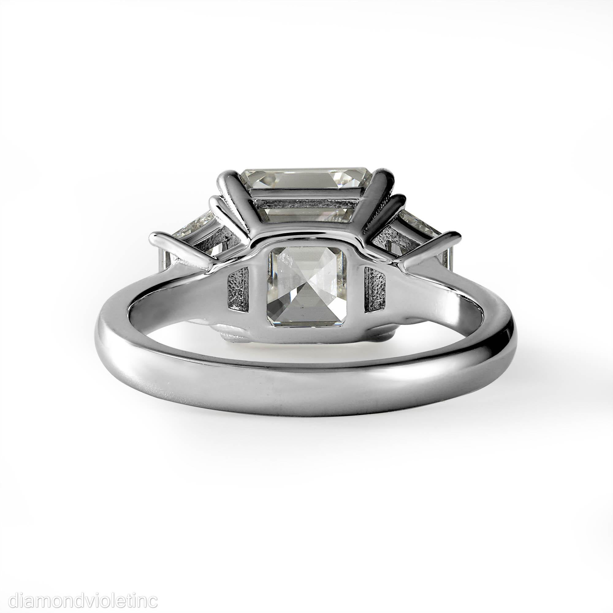 Asscher Cut GIA Shy 5 Ct Estate Vintage Asscher Diamond 3 Stone Engagement Wedding Platinum