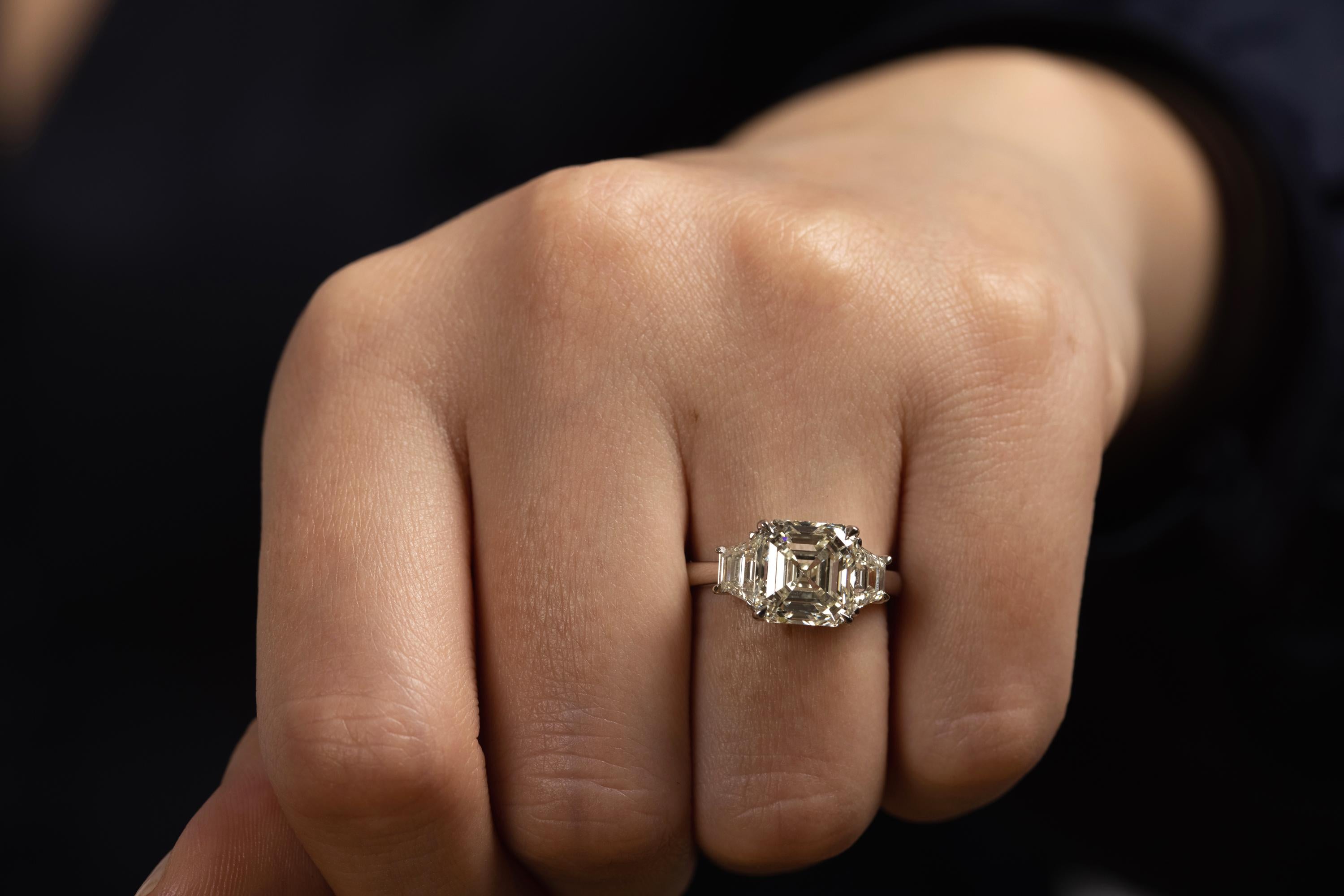 GIA Shy 5 Ct Estate Vintage Asscher Diamond 3 Stone Engagement Wedding Platinum 8